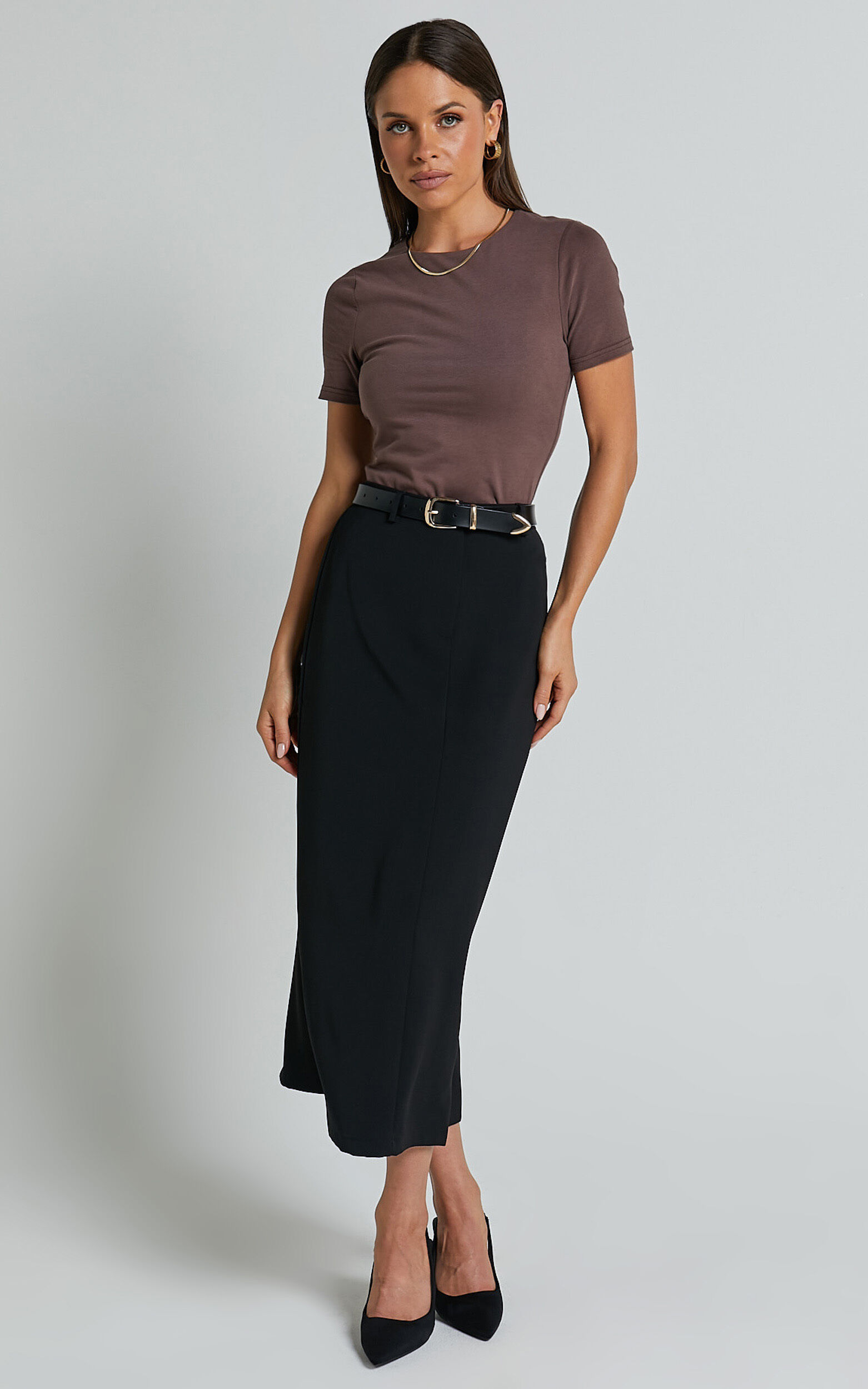 Alexie Tshirt - High Neckline Tshirt in Dark Oak