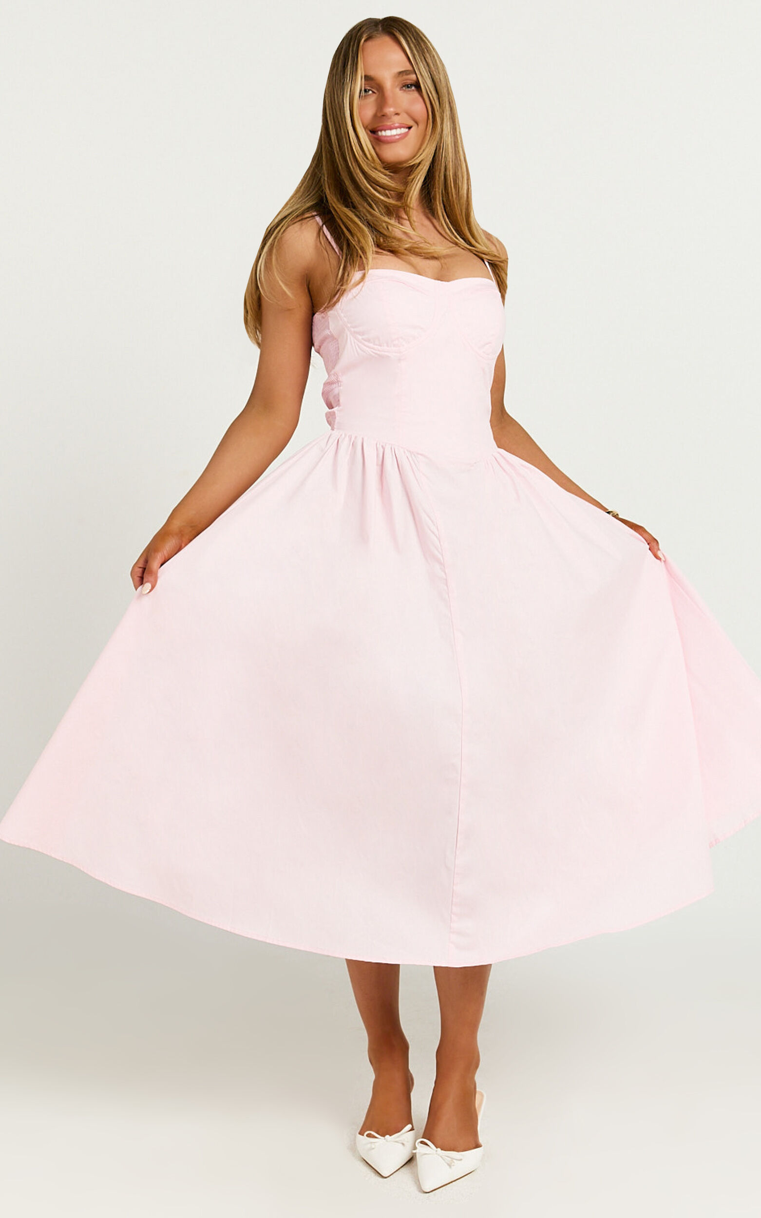 Mhissa Midi Dress - Sweetheart Neck  Fit & Flare Dress in Pink