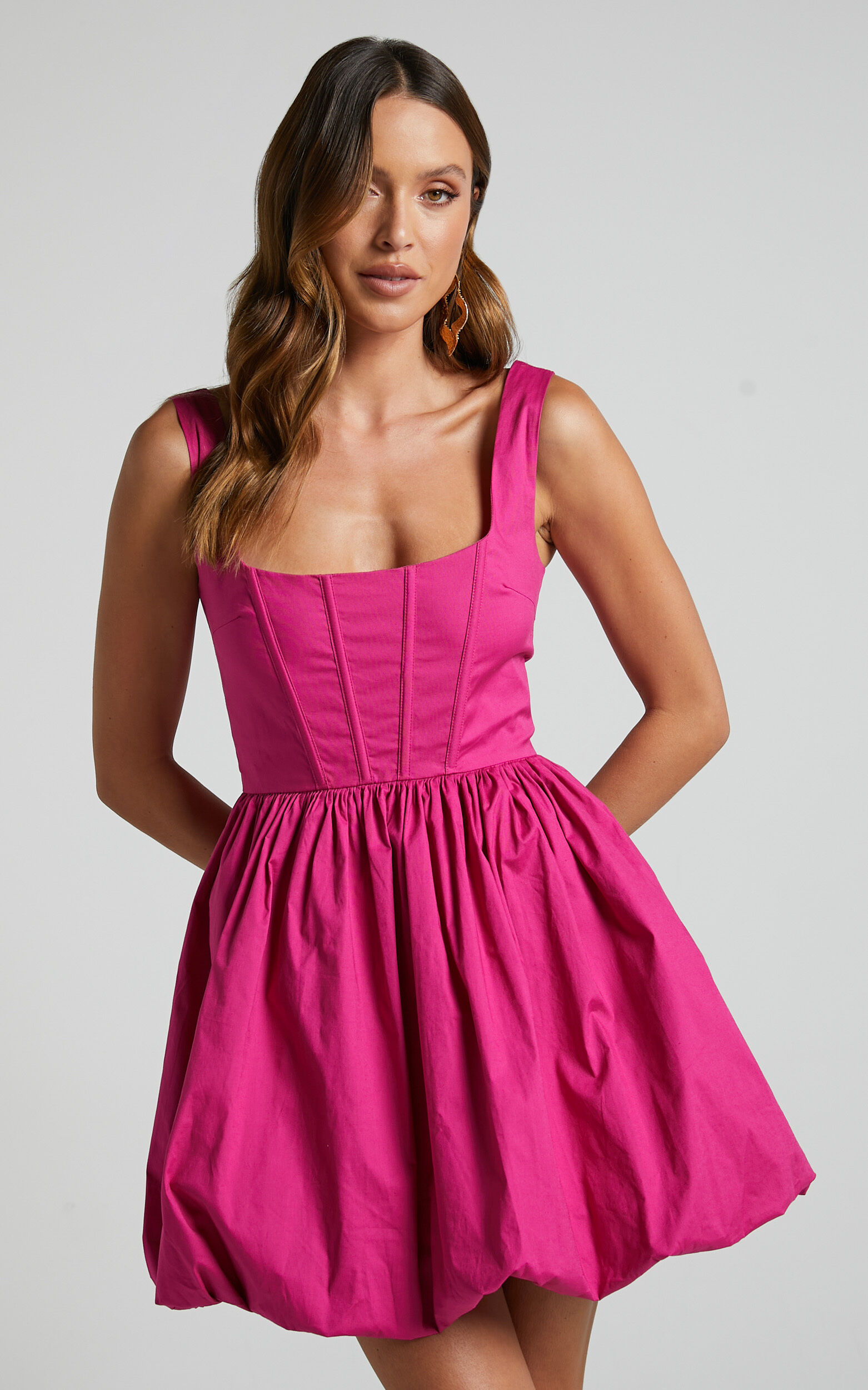 Brianda Mini Dress - Corset Bodice Bubble Hem Dress in Berry