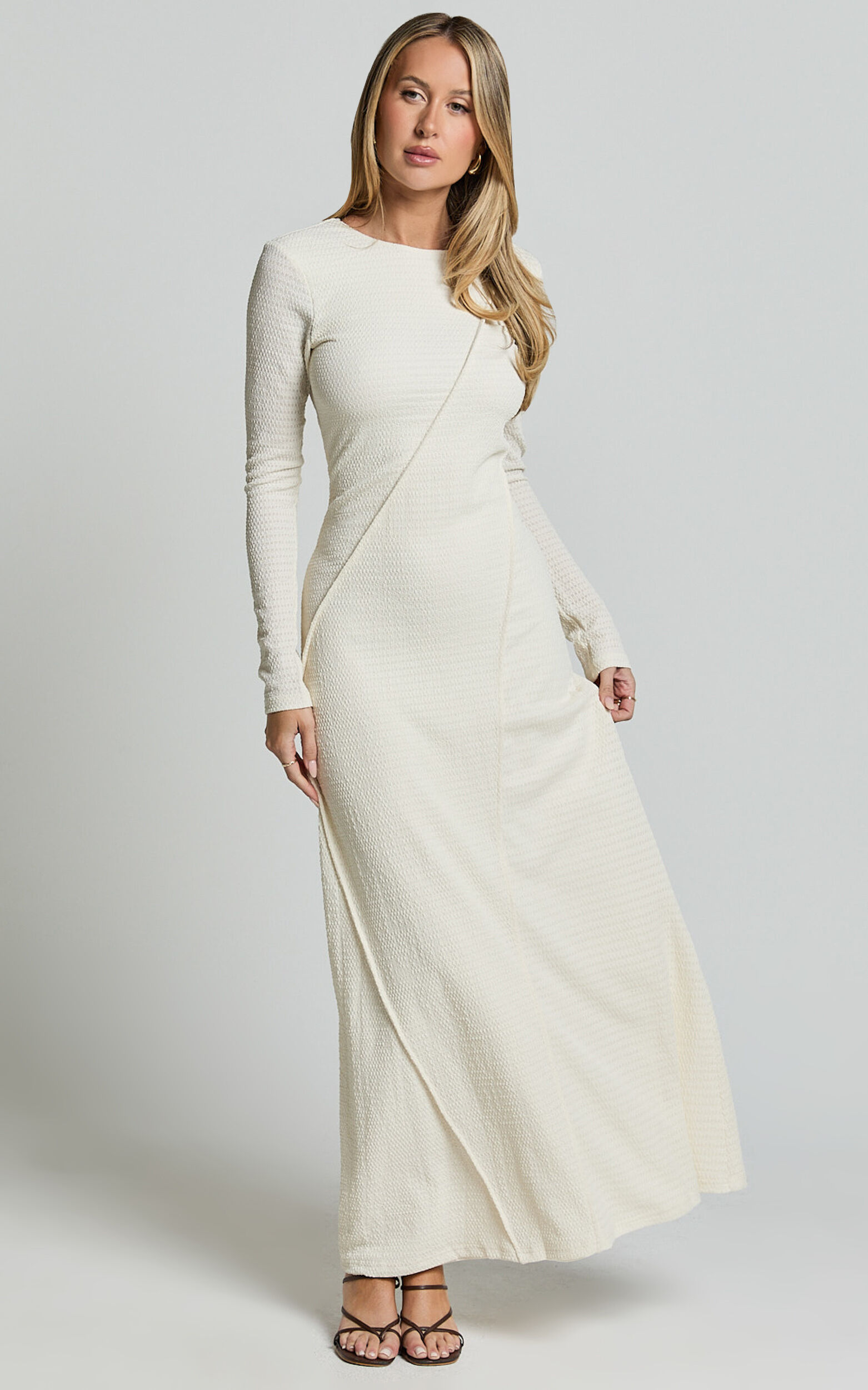 Kylie Maxi Dress - Long Sleeve Low Back Dress in Cream