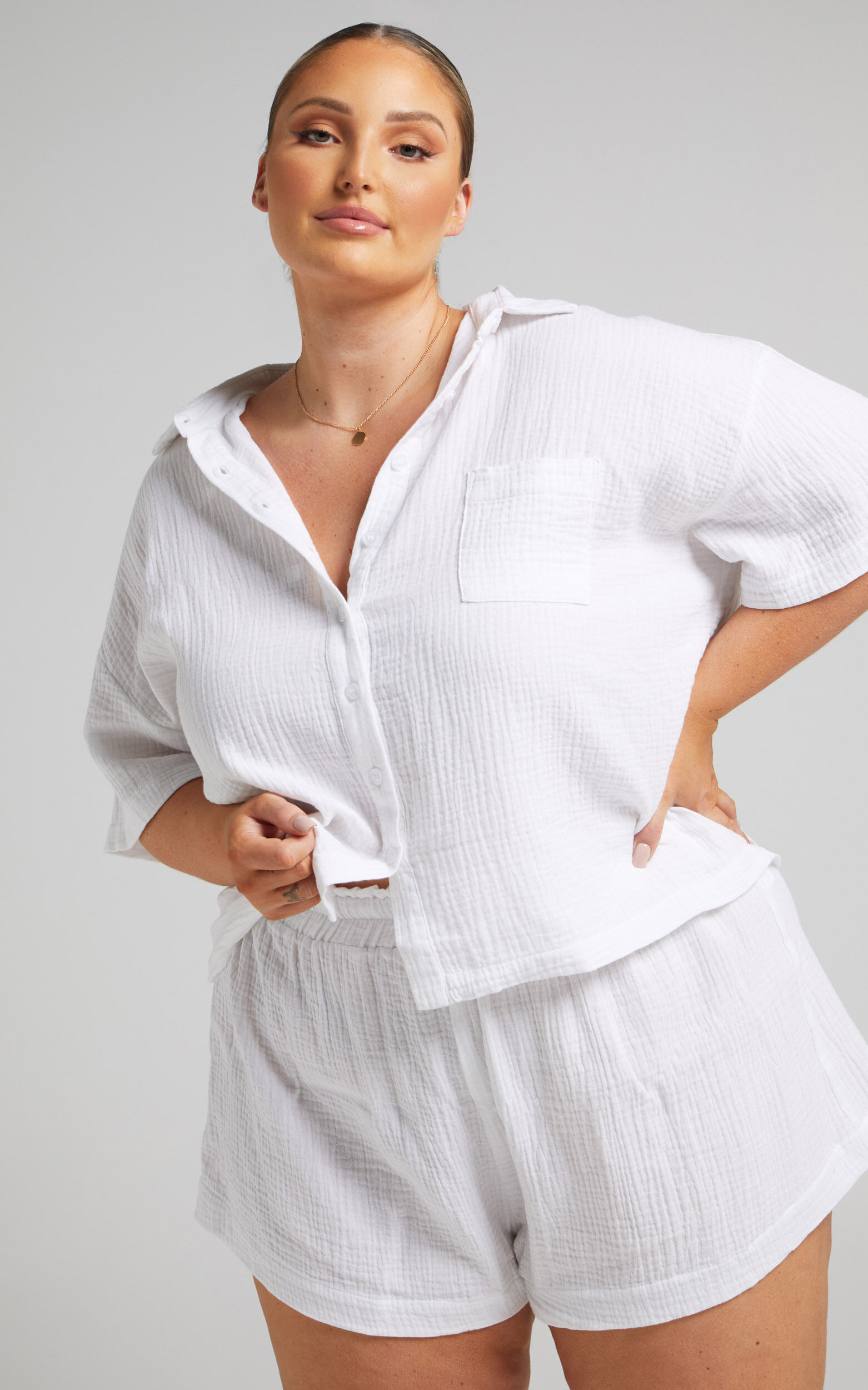 Donita Top - Button Up Shirt Top in White