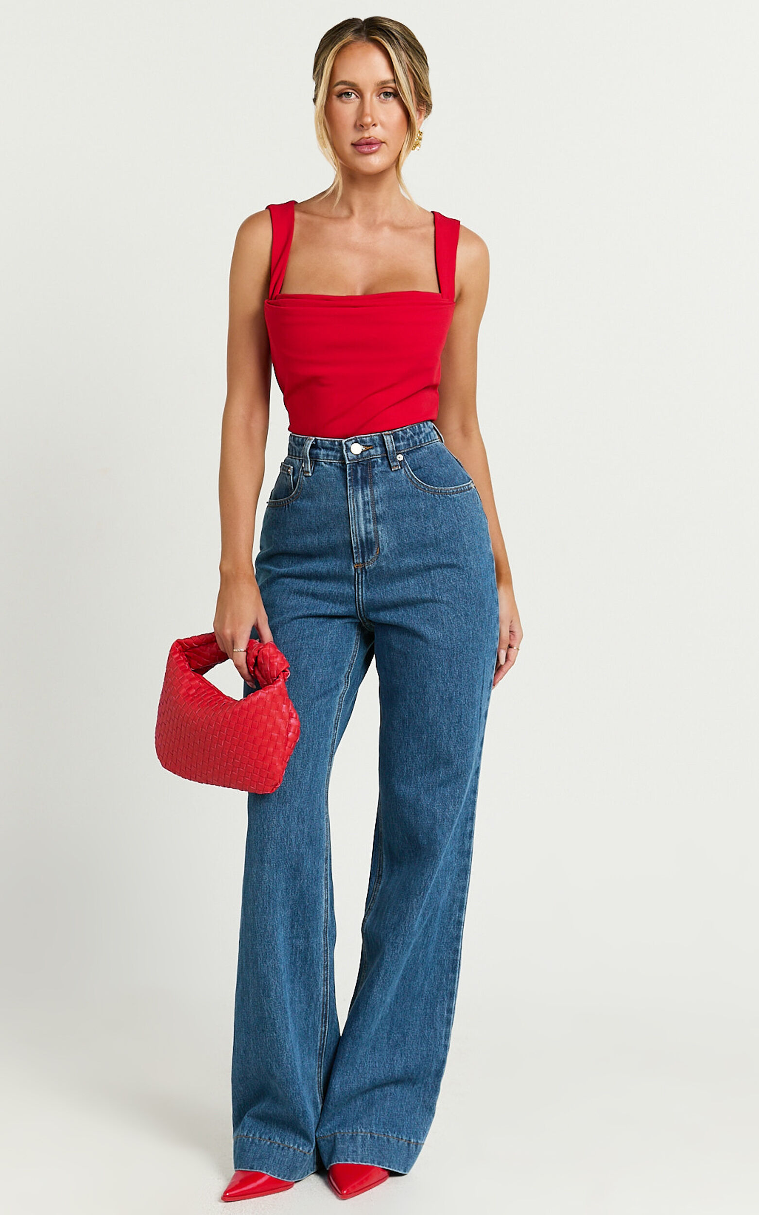 Donna Top - Cowl Neck Corset Top in Red