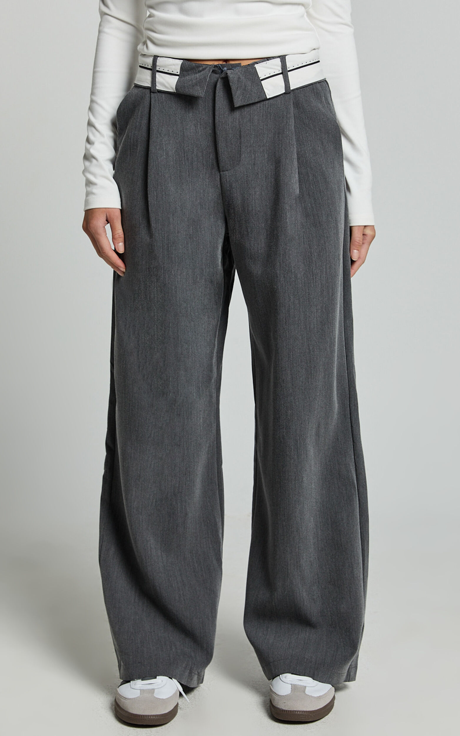 Attica Pants - Foldover Waistband Tailored Pants in Charcoal