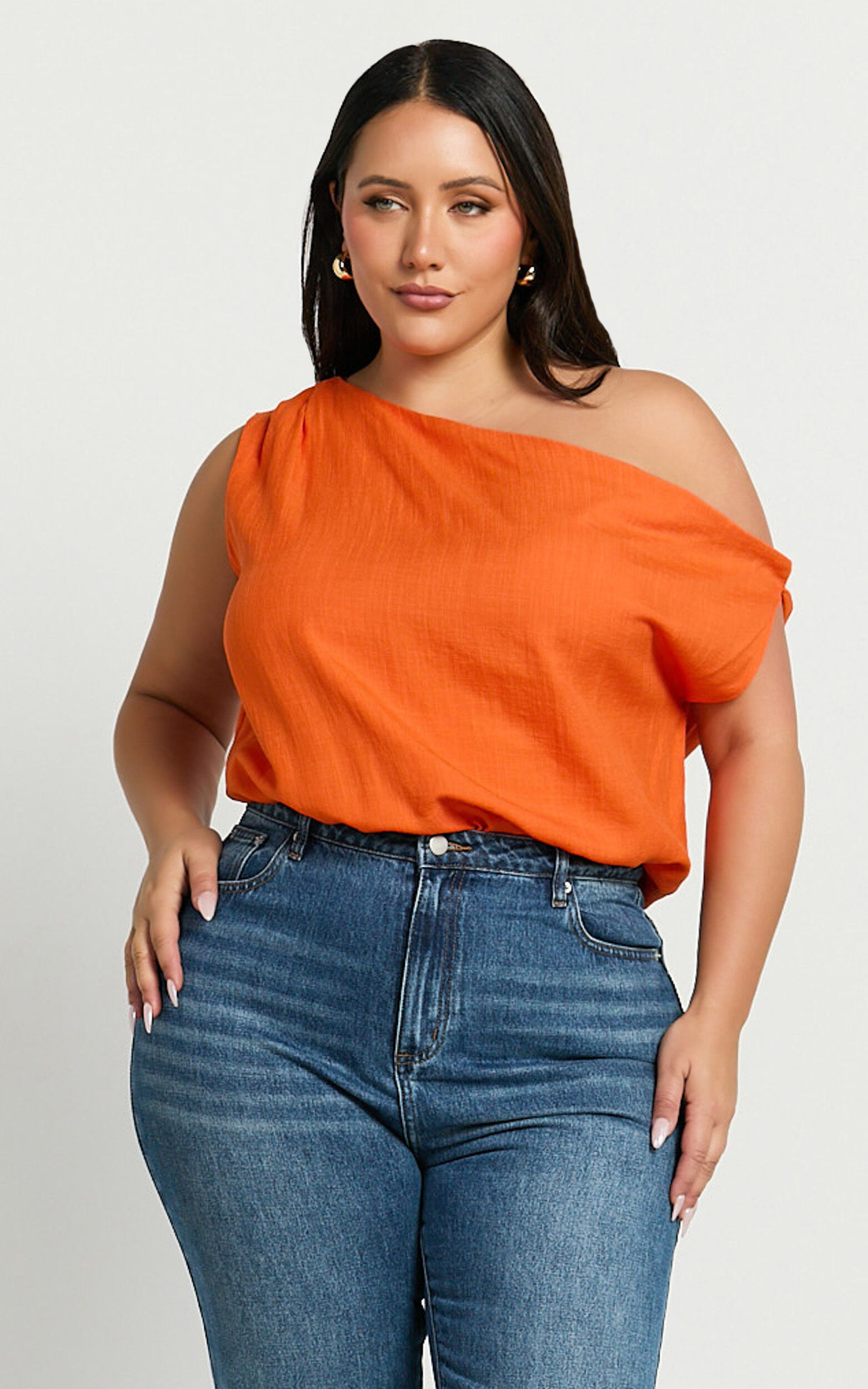 Mabel Bodysuit - Asymmetrical Neckline One Shoulder in Orange