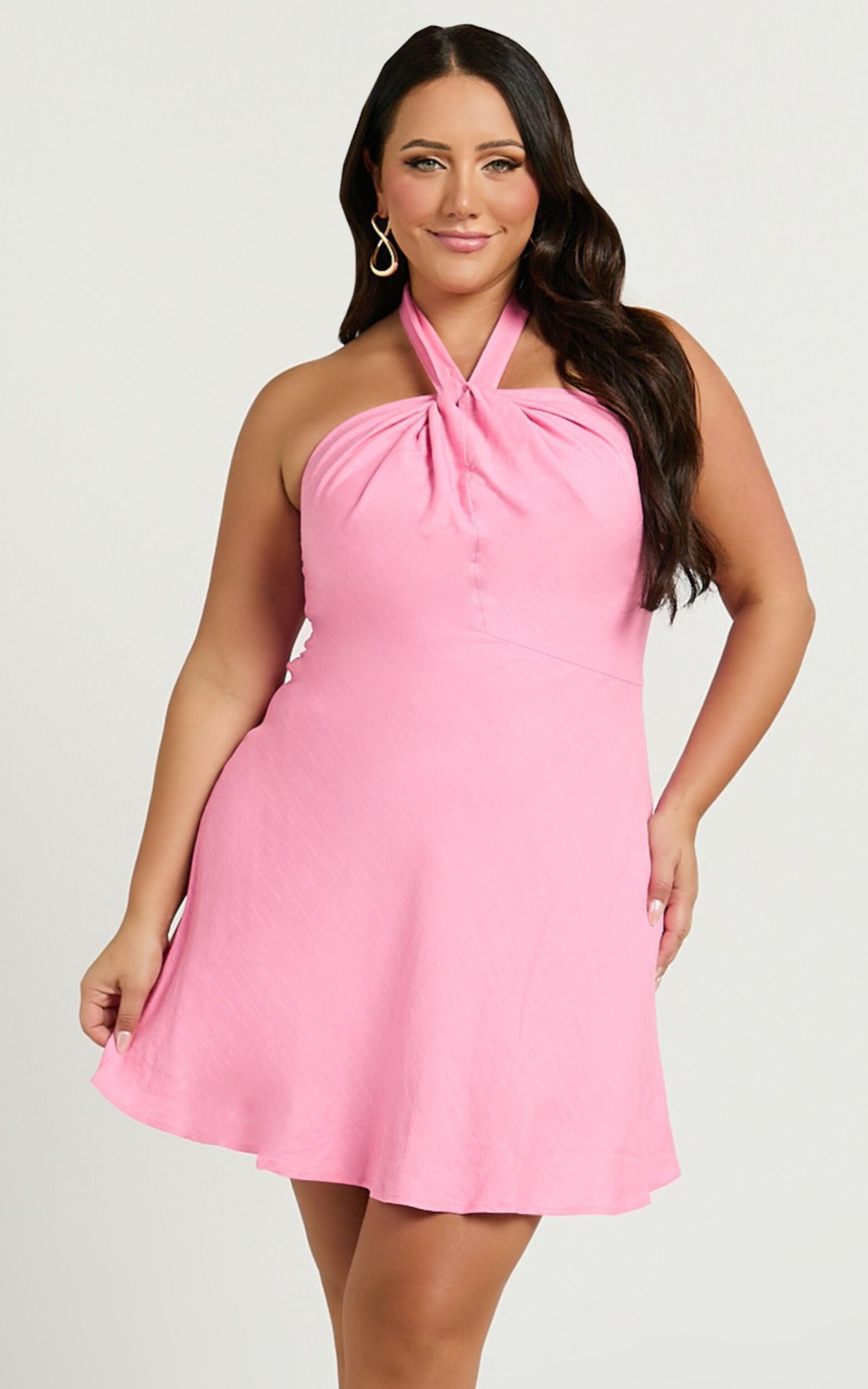 Louie Mini Dress - Linen Halter Neck Dress in Candy Pink