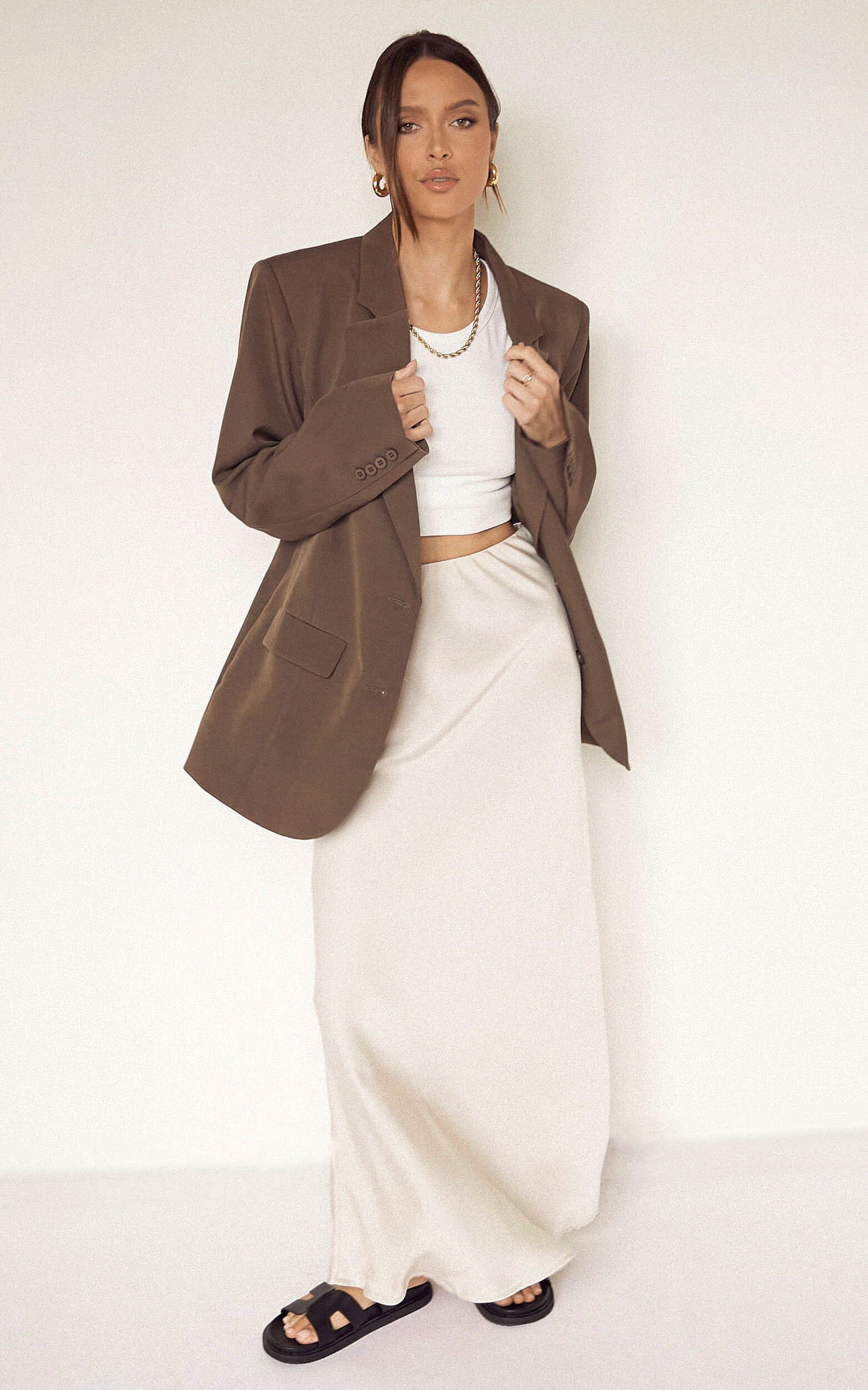 Amari Maxi Skirt - High Waisted Bias Cut Skirt in Oyster