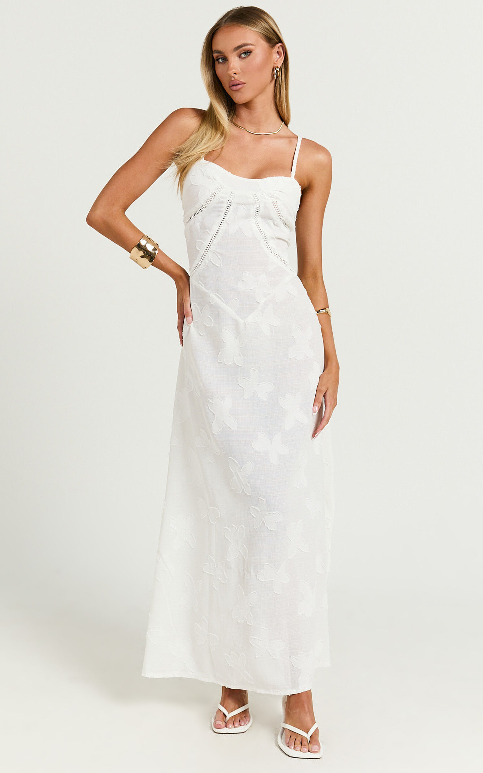 Lily Maxi Dress - Sheer Jacquard Maxi Dress in Cream