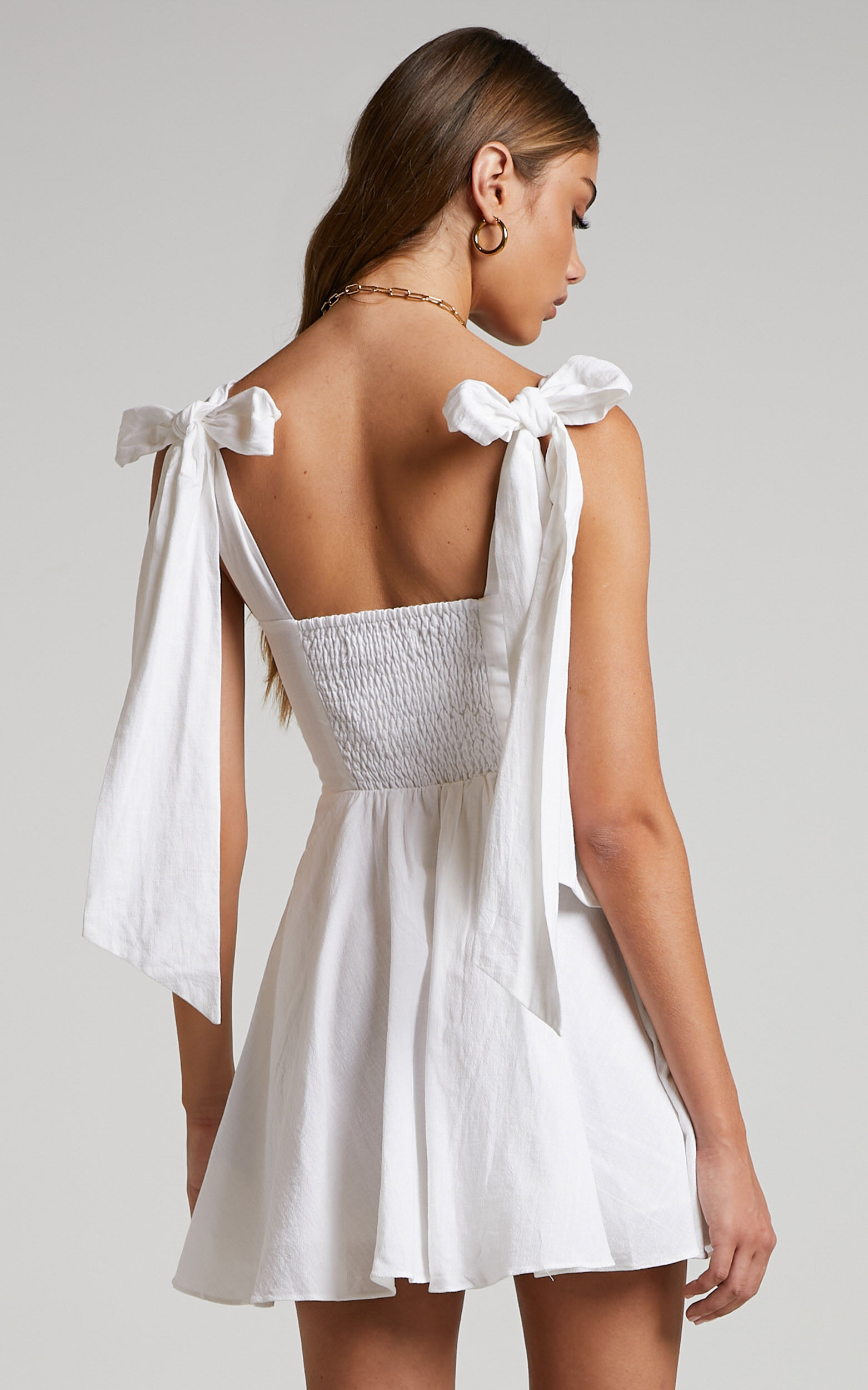 Girley Mini Dress - Bow Strap Dress in White