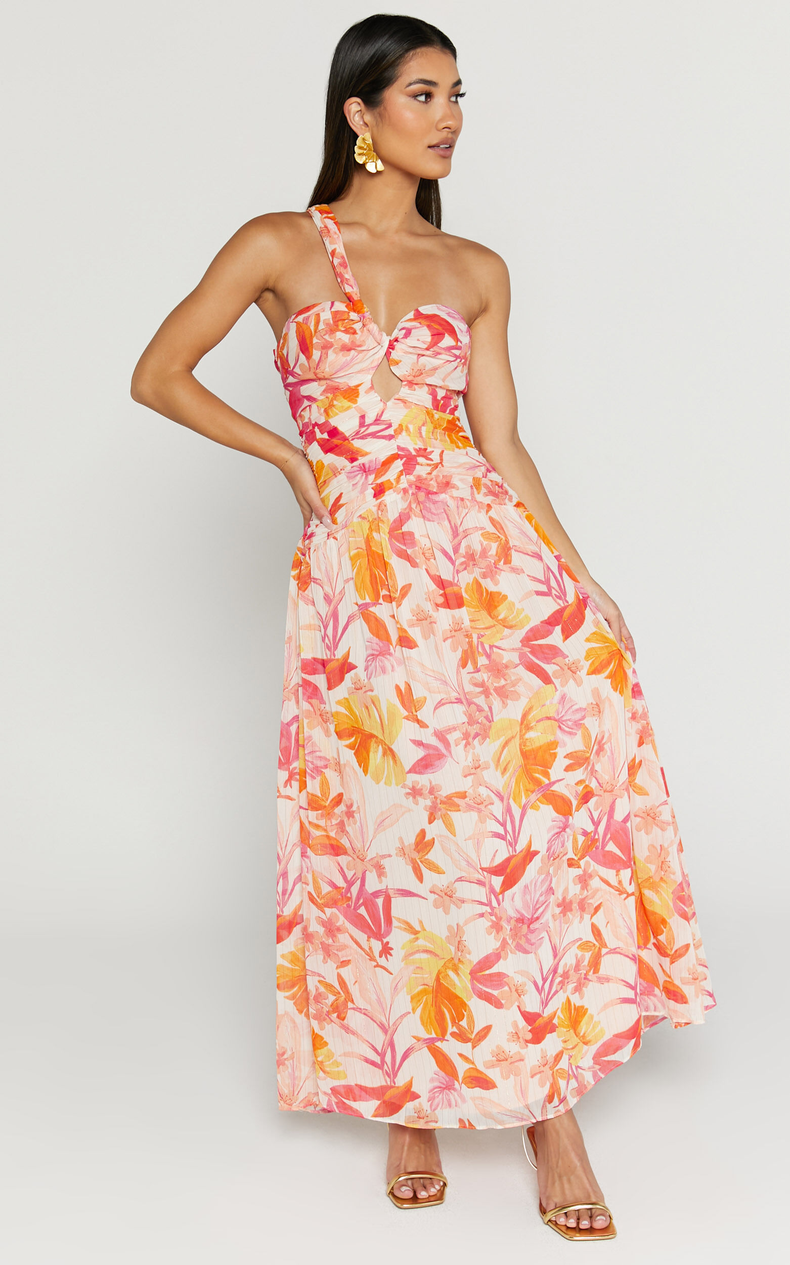 Ferlynn Maxi Dress - One Shoulder Sweetheart Dress in Multi