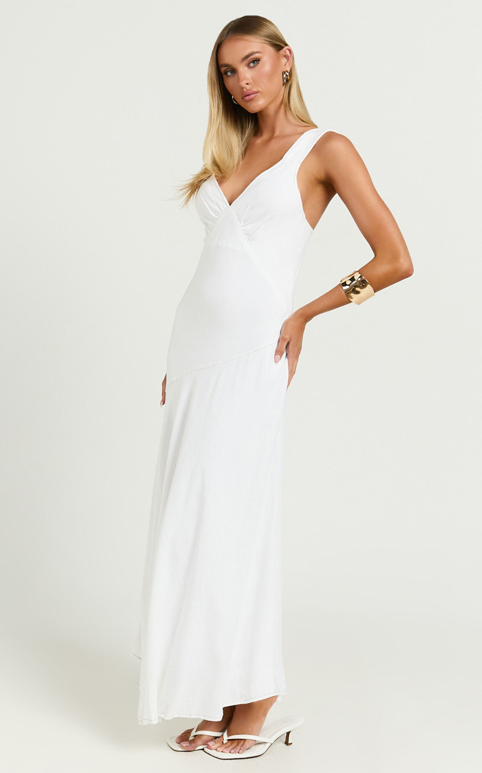 Virgie Maxi Dress - V Neck Drop Waist Dress in White