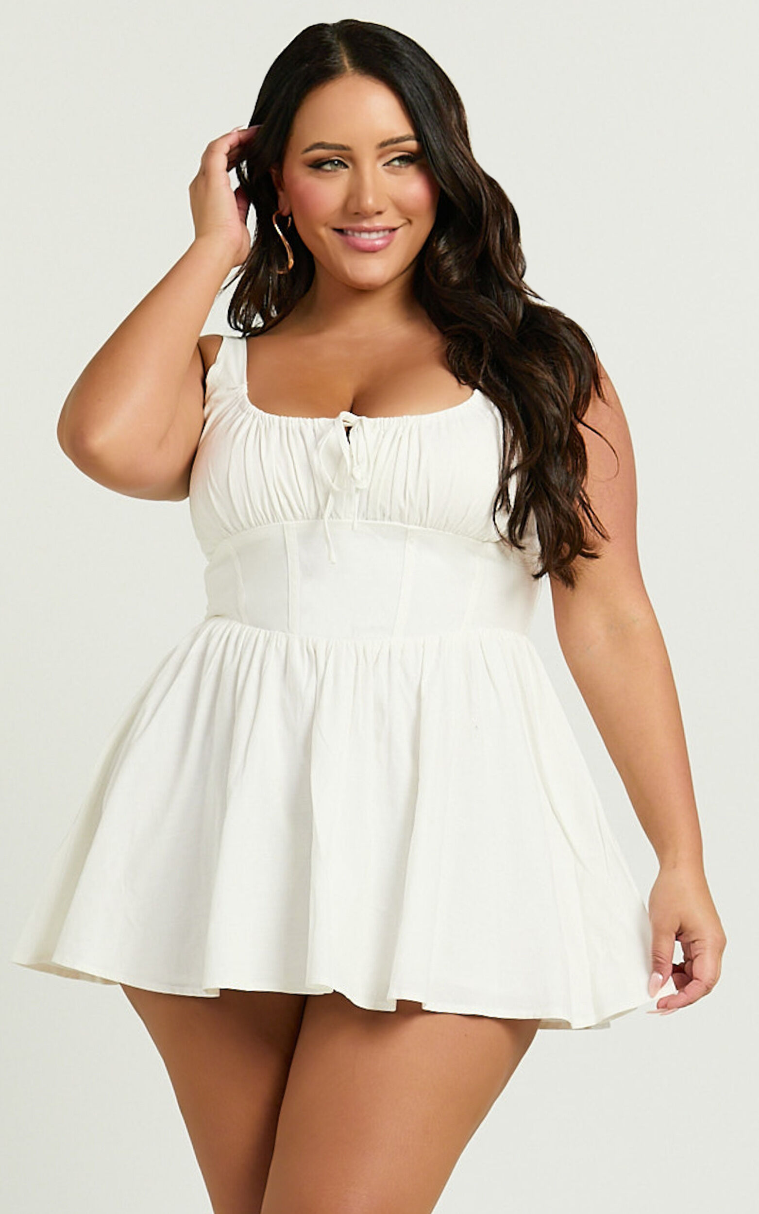 Keegan Mini Dress - Ruched Bust Front Tie Gathered Skirt Dress in White