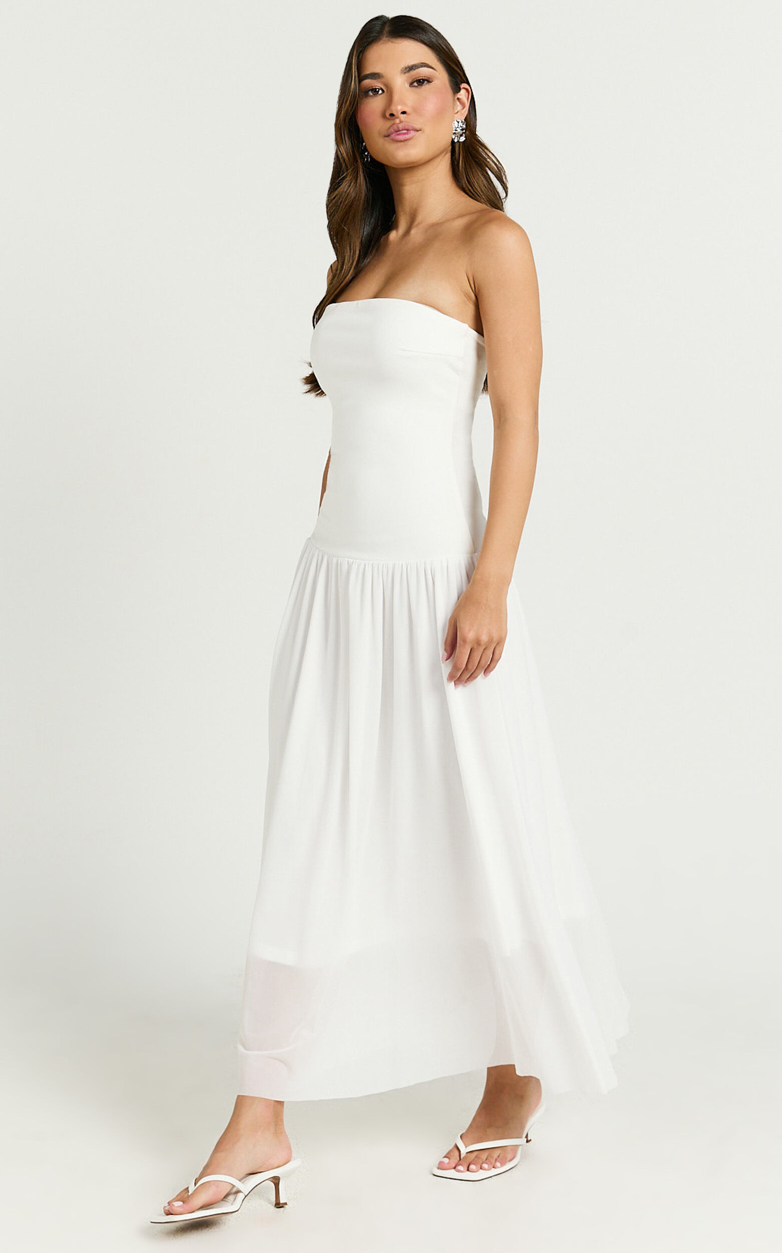 Cherie Midi Dress - Strapless Drop Waist Dress in Ivory