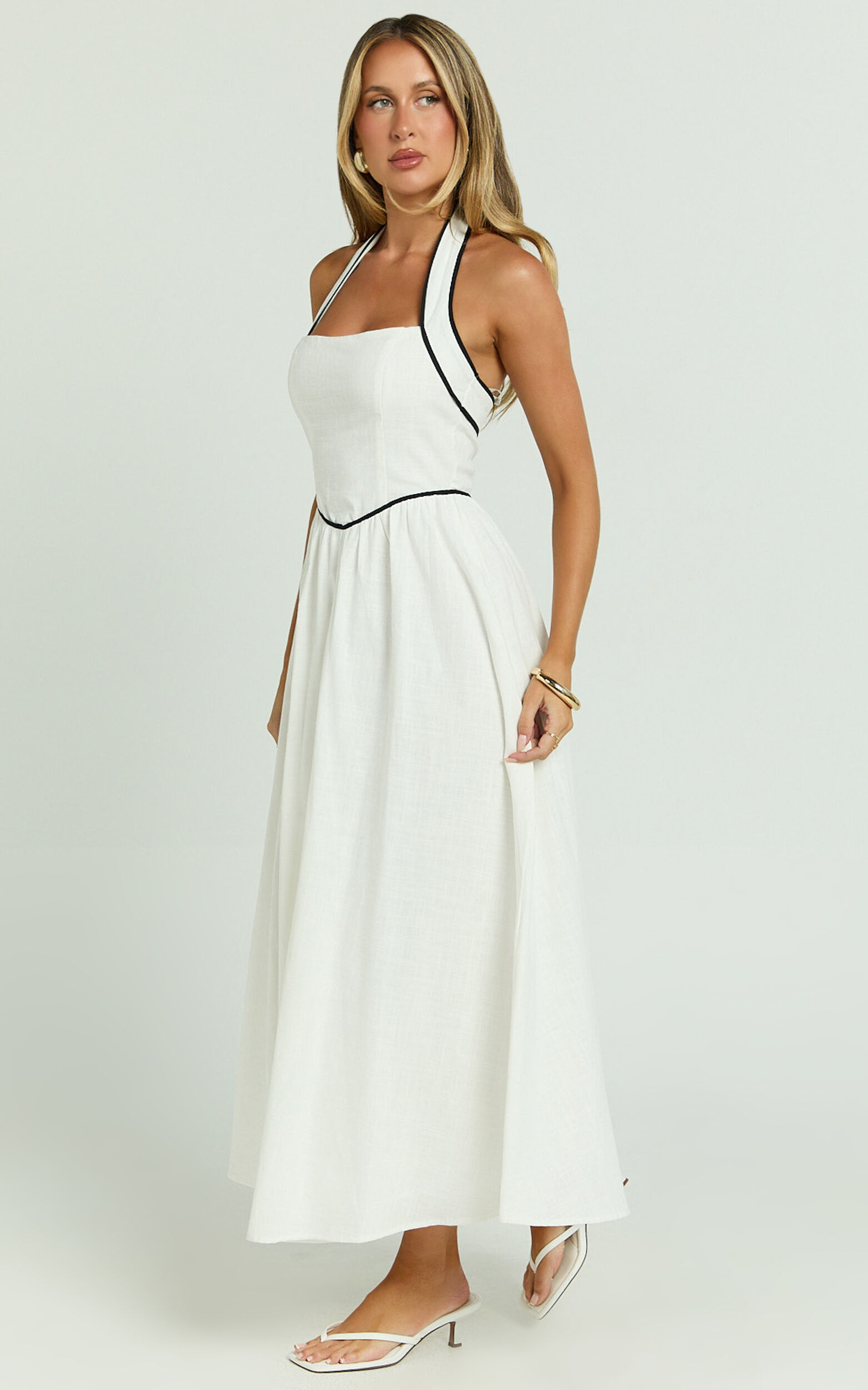 Jesse Midi Dress - Halter Neck Back Tie Dress in White