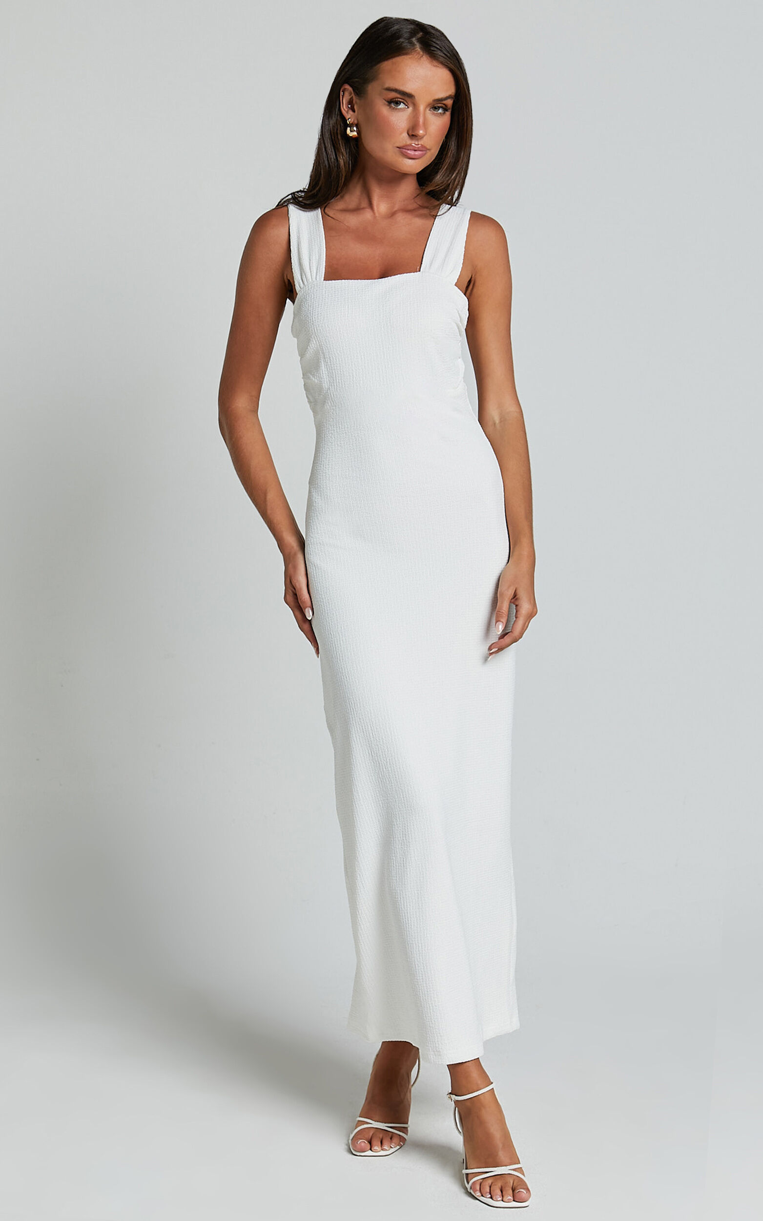 Tayla Midi Dress - Ruched Bust Bodycon Dress in White