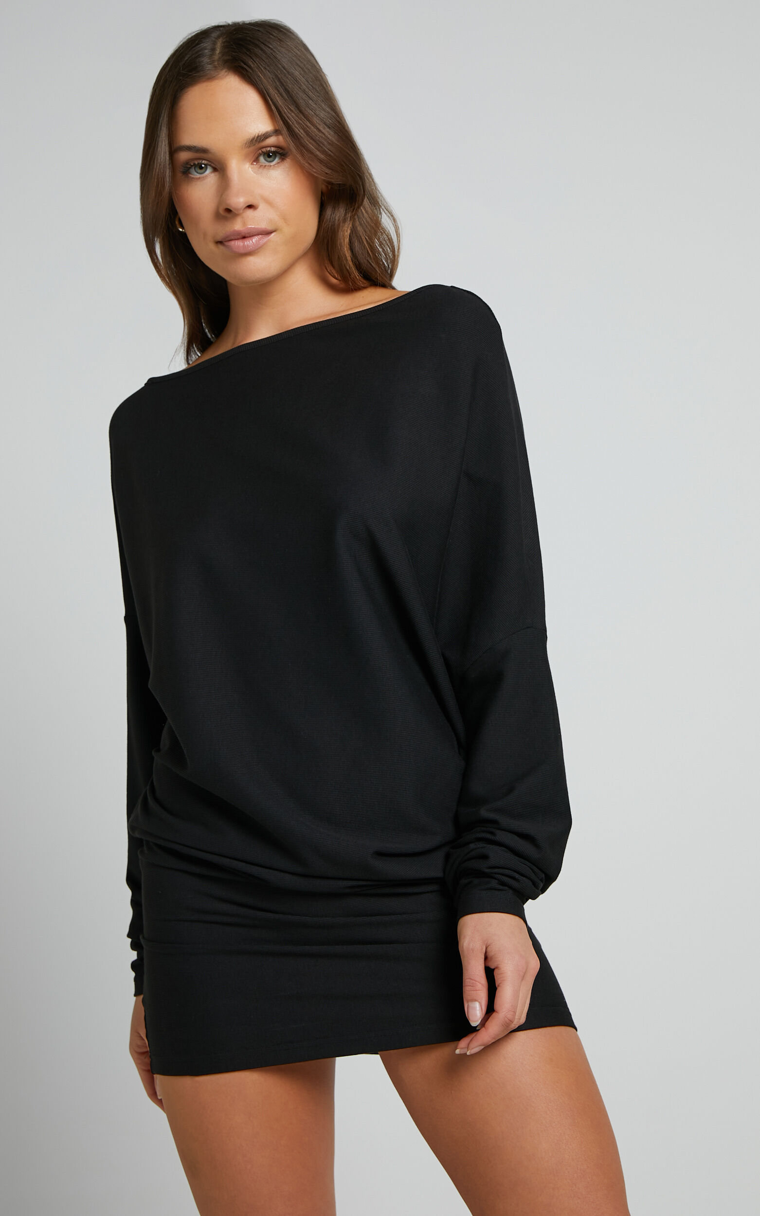 Fermina Mini Dress - Long Sleeve Bodycon Dress in Black