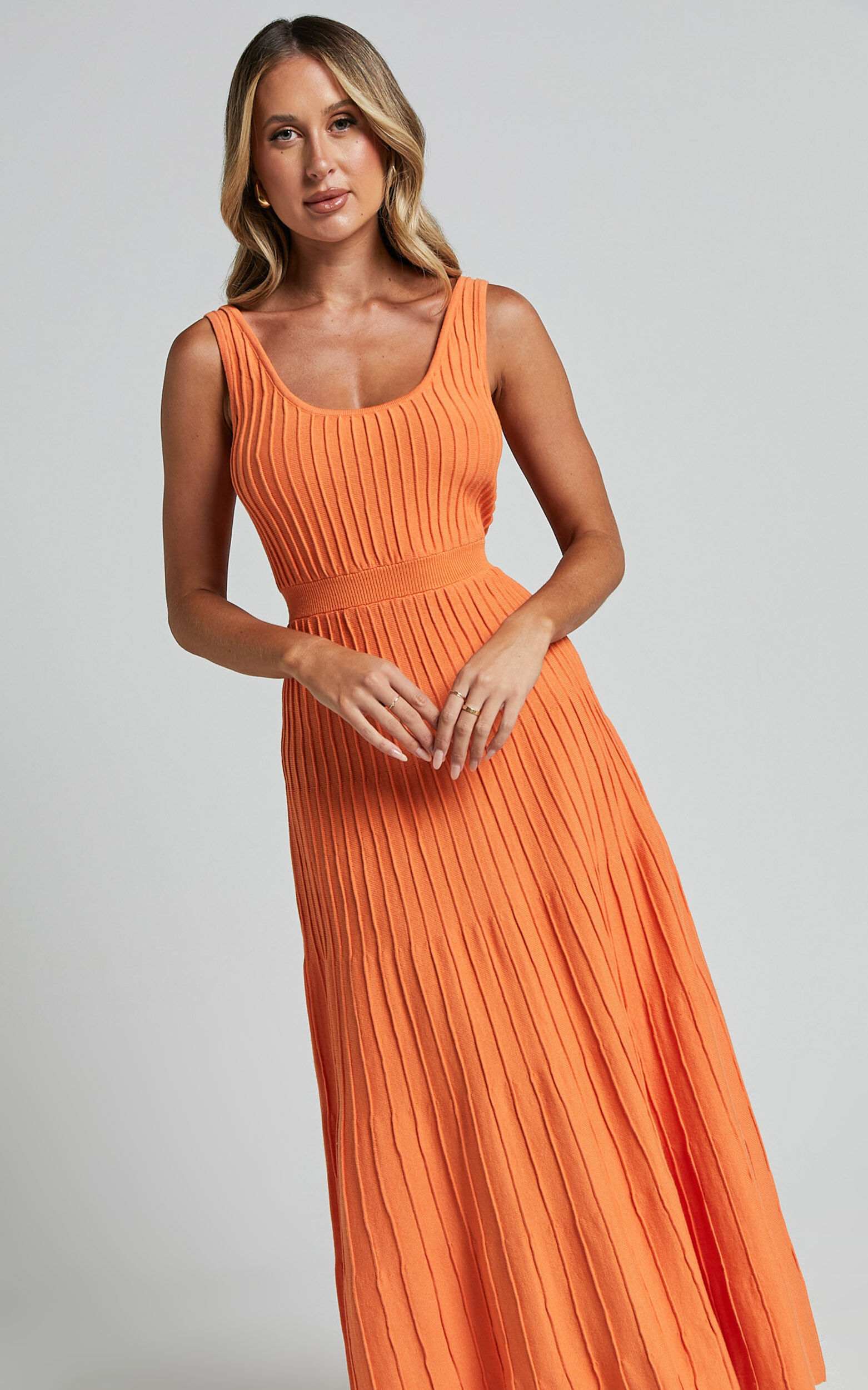 Saoirse Maxi Dress - Square Neck Strappy Knit Dress in Mango