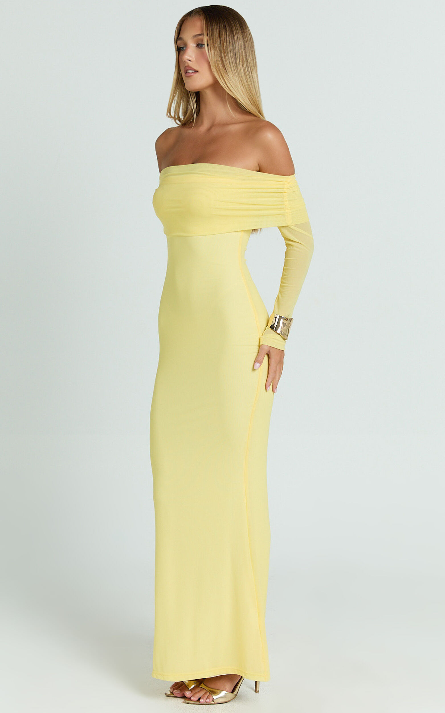 Bethanie Maxi Dress - Off The Shoulder Mesh Dress in Lemon