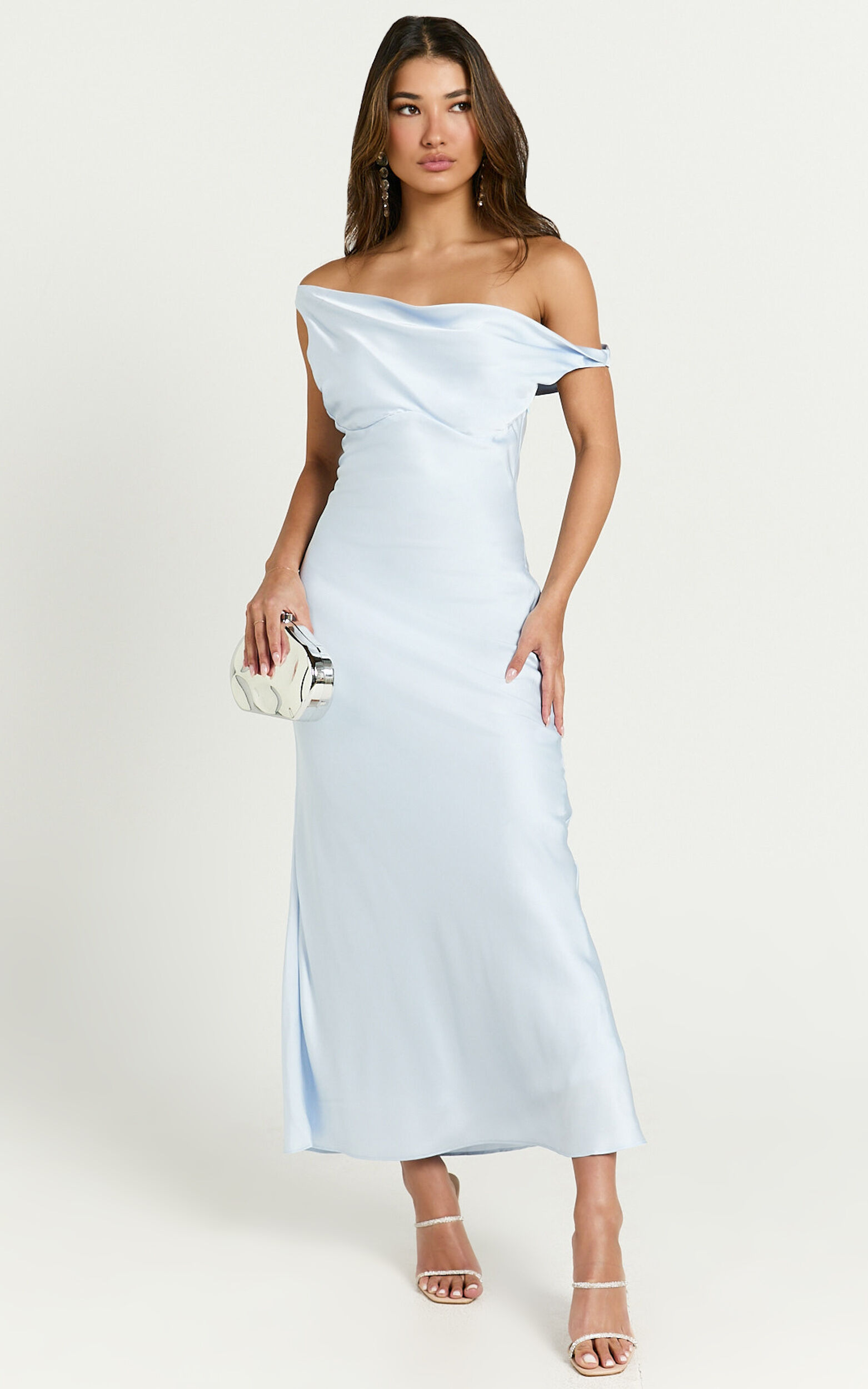 Alexia Midi Dress - One Shoulder Bust Slip Dress in Ice Blue
