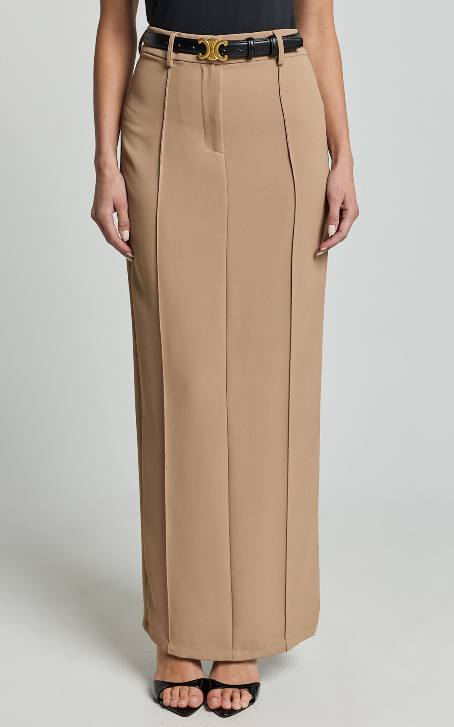 Stella Maxi Skirt - High Waisted Pencil Skirt in Tan