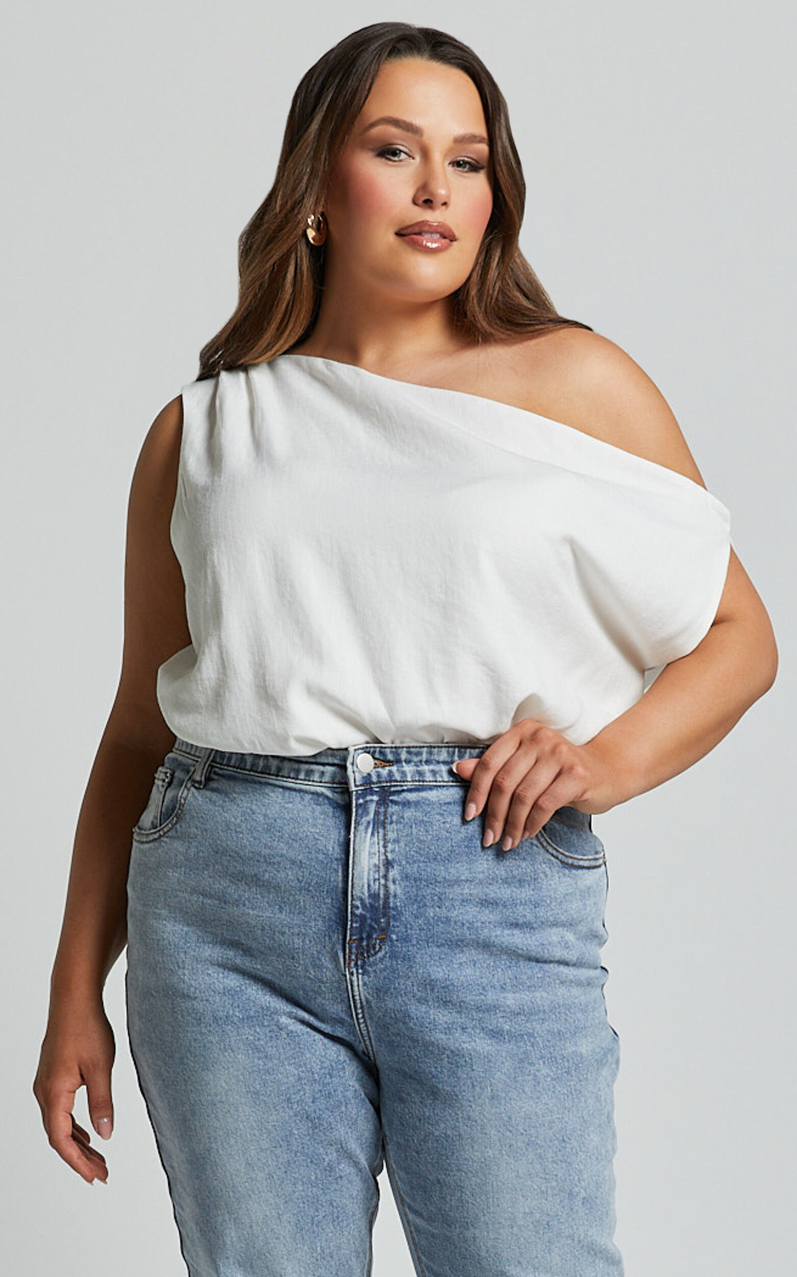 Mabel Bodysuit - Asymmetrical Neckline One Shoulder in White