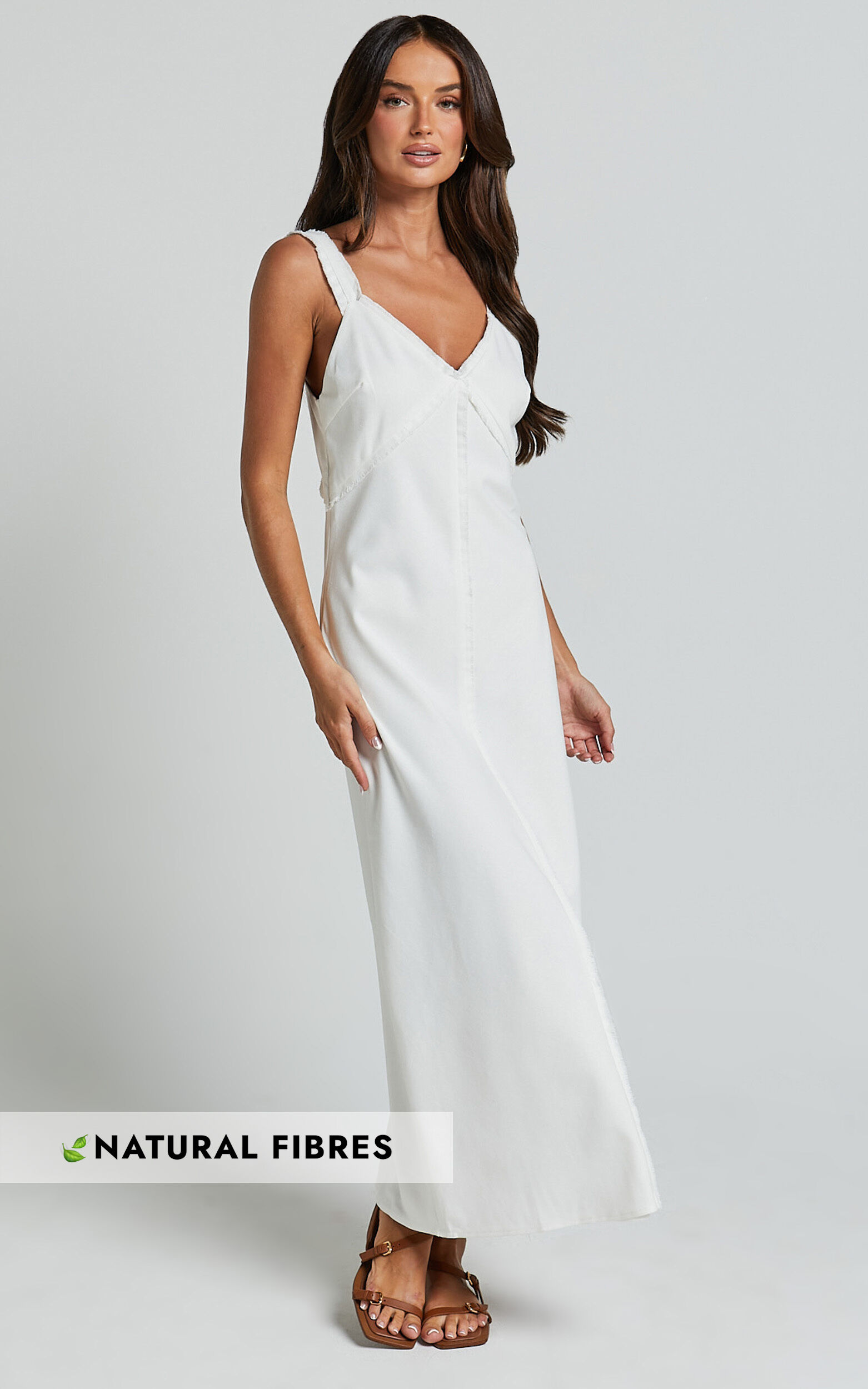 Mikella Midi Linen Dress - Linen Exposed Seam Shift Dress in White