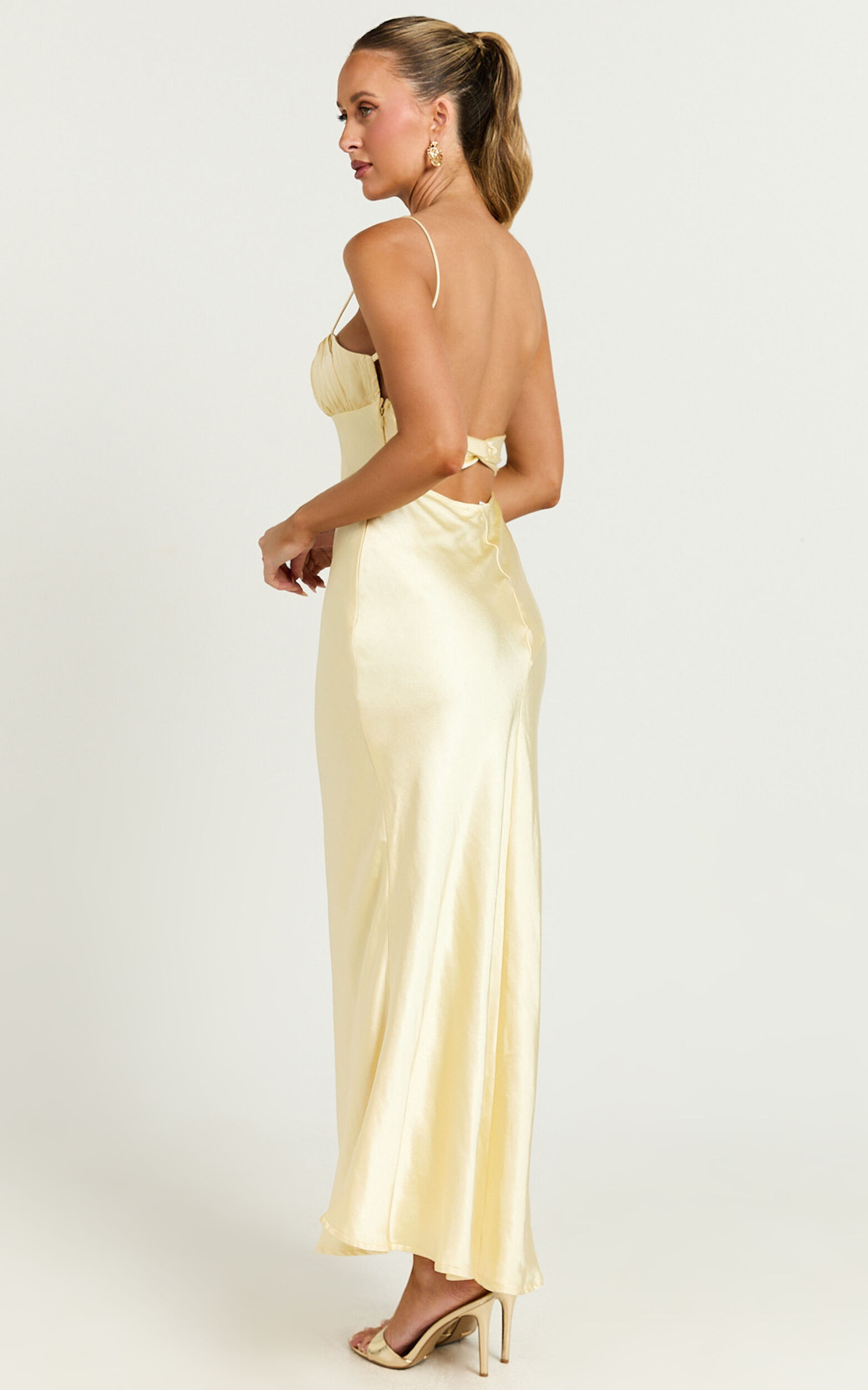 Jonalyn Midi Dress - Open Back Detailing Slip Dress in Butter