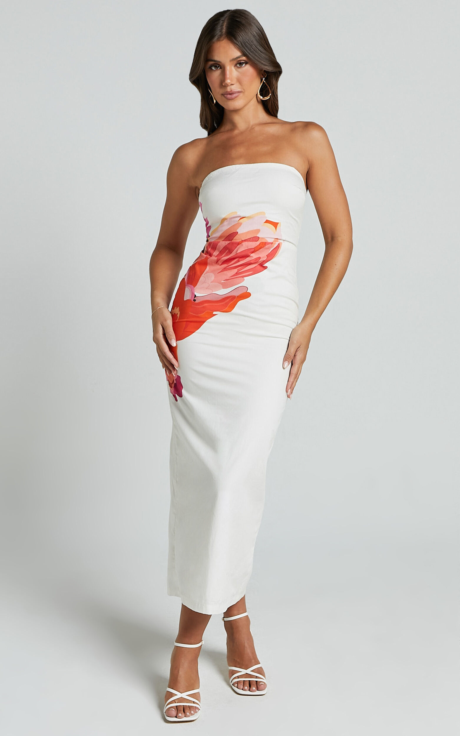 Kimber Midi Dress - With Detachable Shoulder Straps Dress in Pink and Red Print