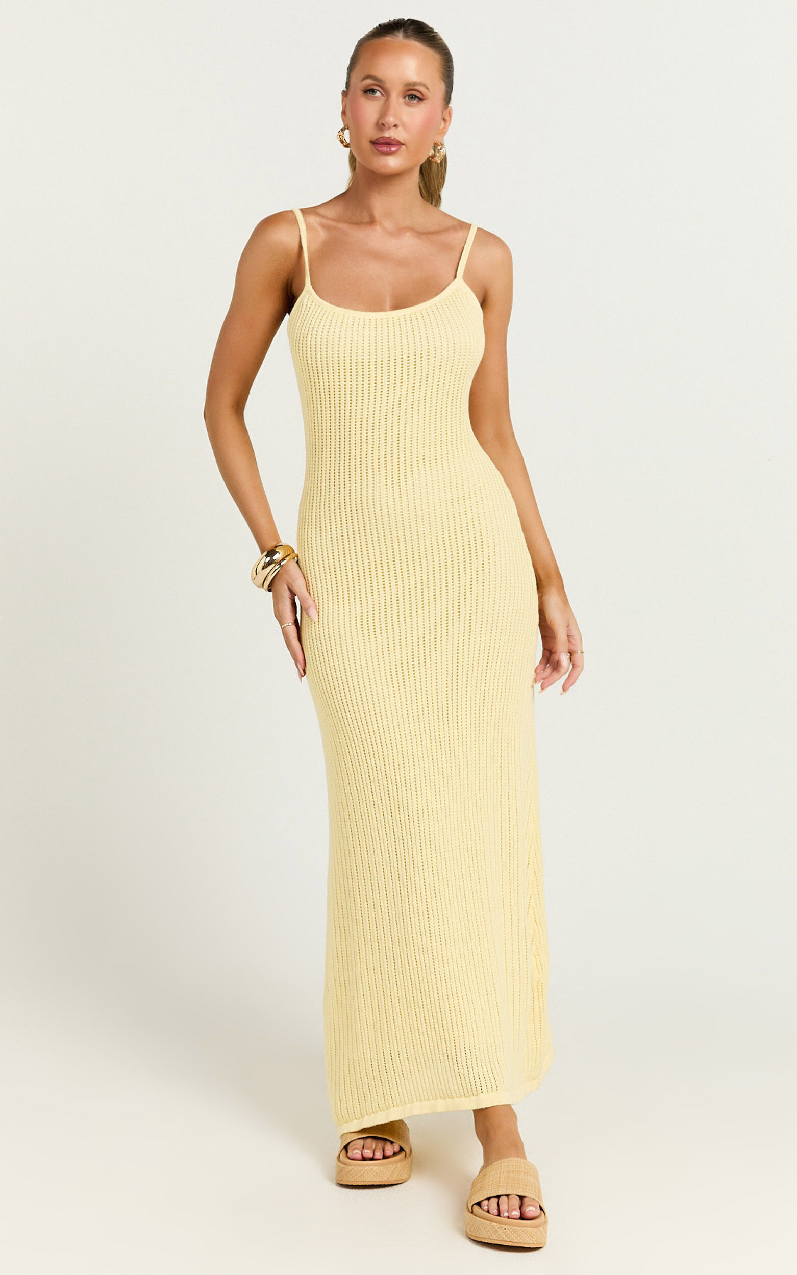 Fhel Maxi Dress - Crochet Strappy Dress in Lemon