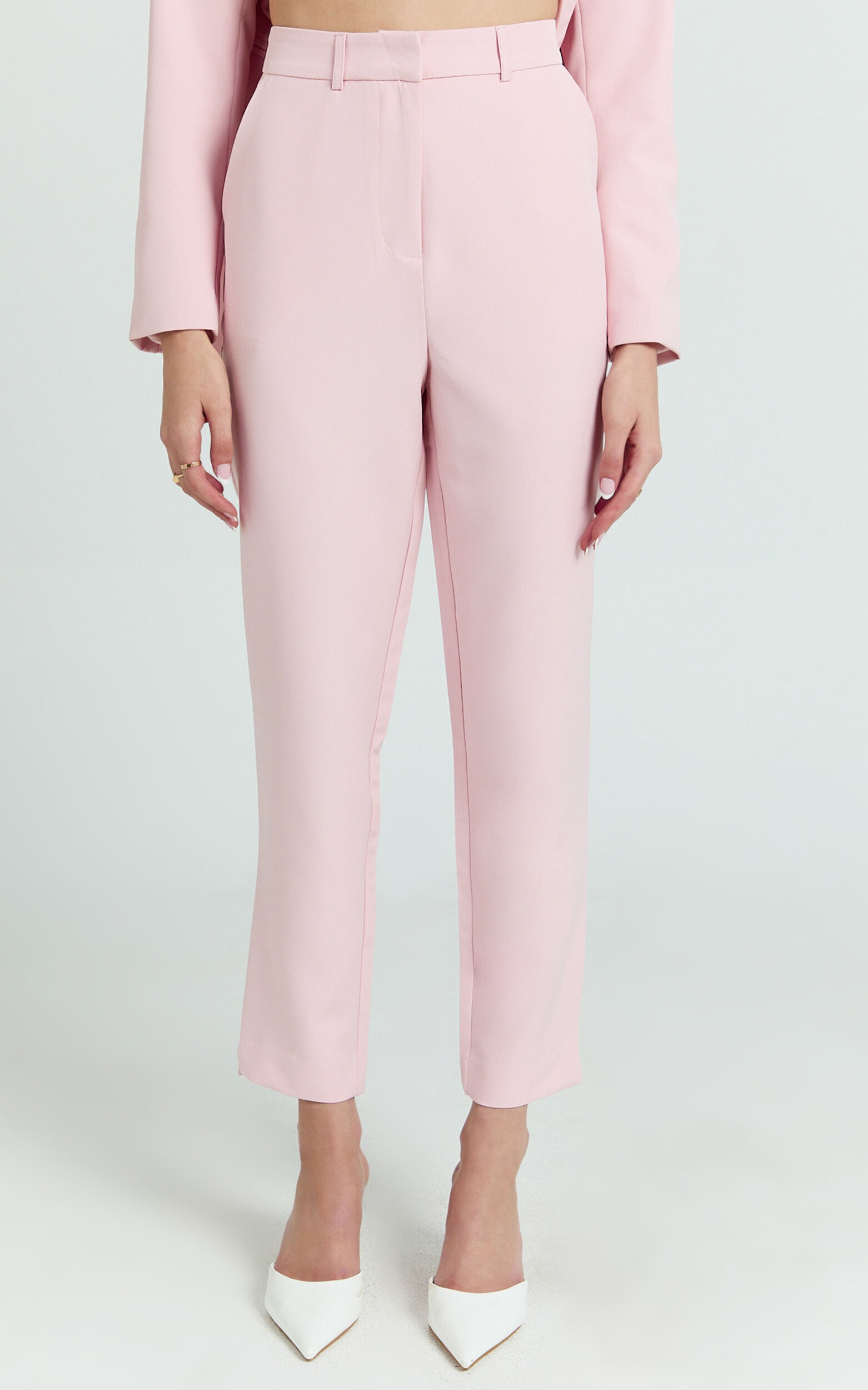Hermie Pants - High Waisted Cropped Tailored Pants in Pale Pink