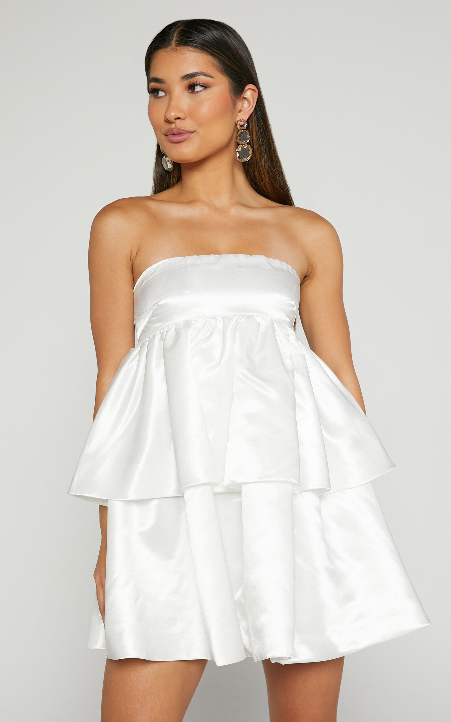 Athena Mini Dress - Strapless Layered Dress in White
