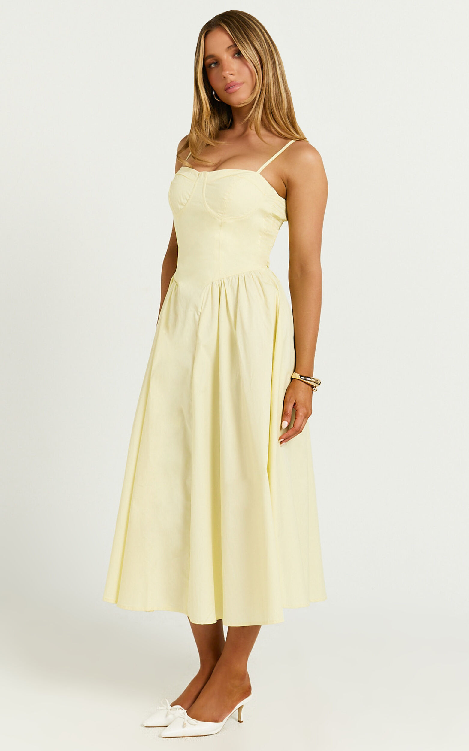 Mhissa Midi Dress - Sweetheart Neck  Fit & Flare Dress in Lemon