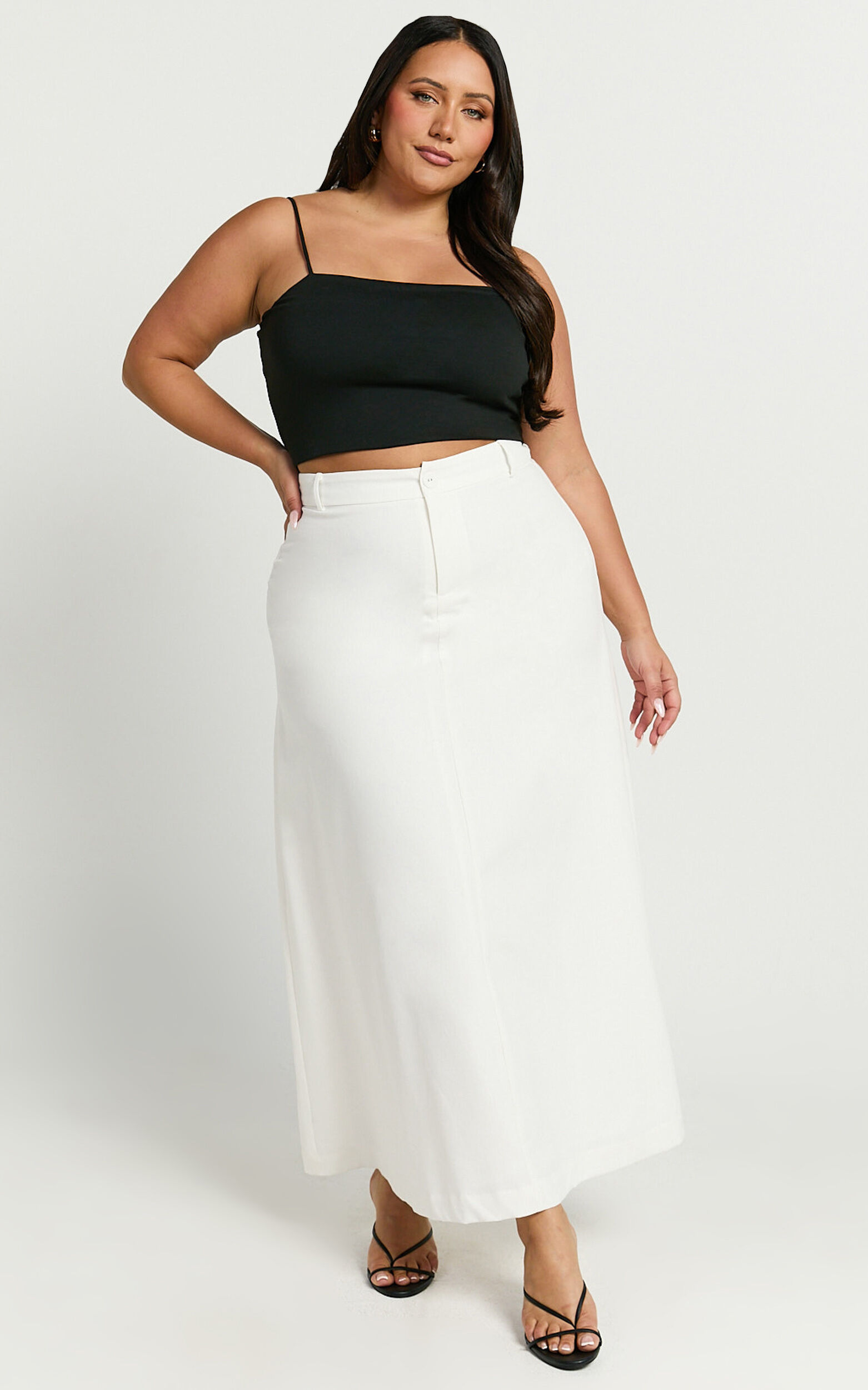 Benjie Maxi Skirt - Tailored Linen High Waisted A Line in White