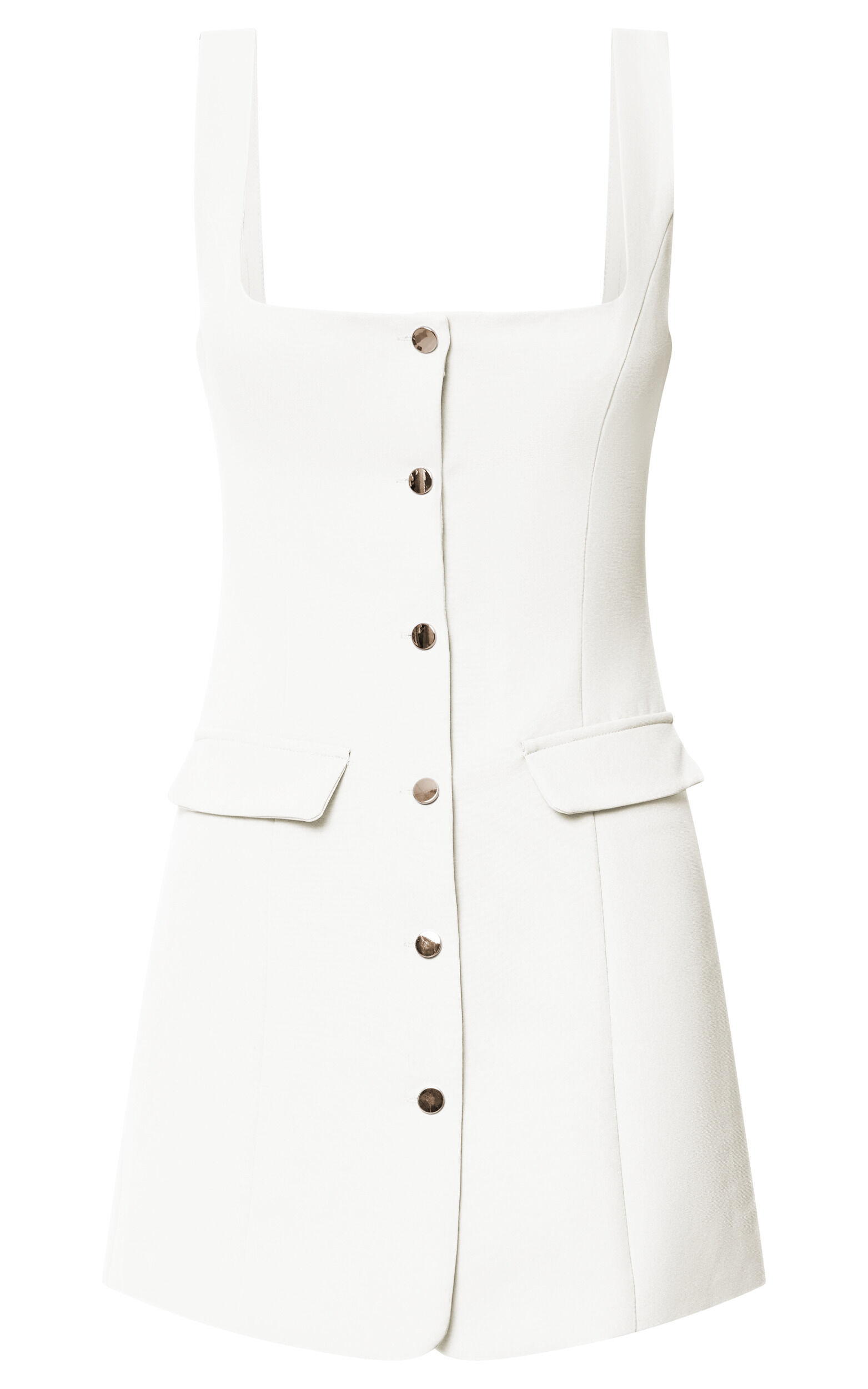 Kenna Mini Dress - Square Neck Button Down Mini Dress in Ivory