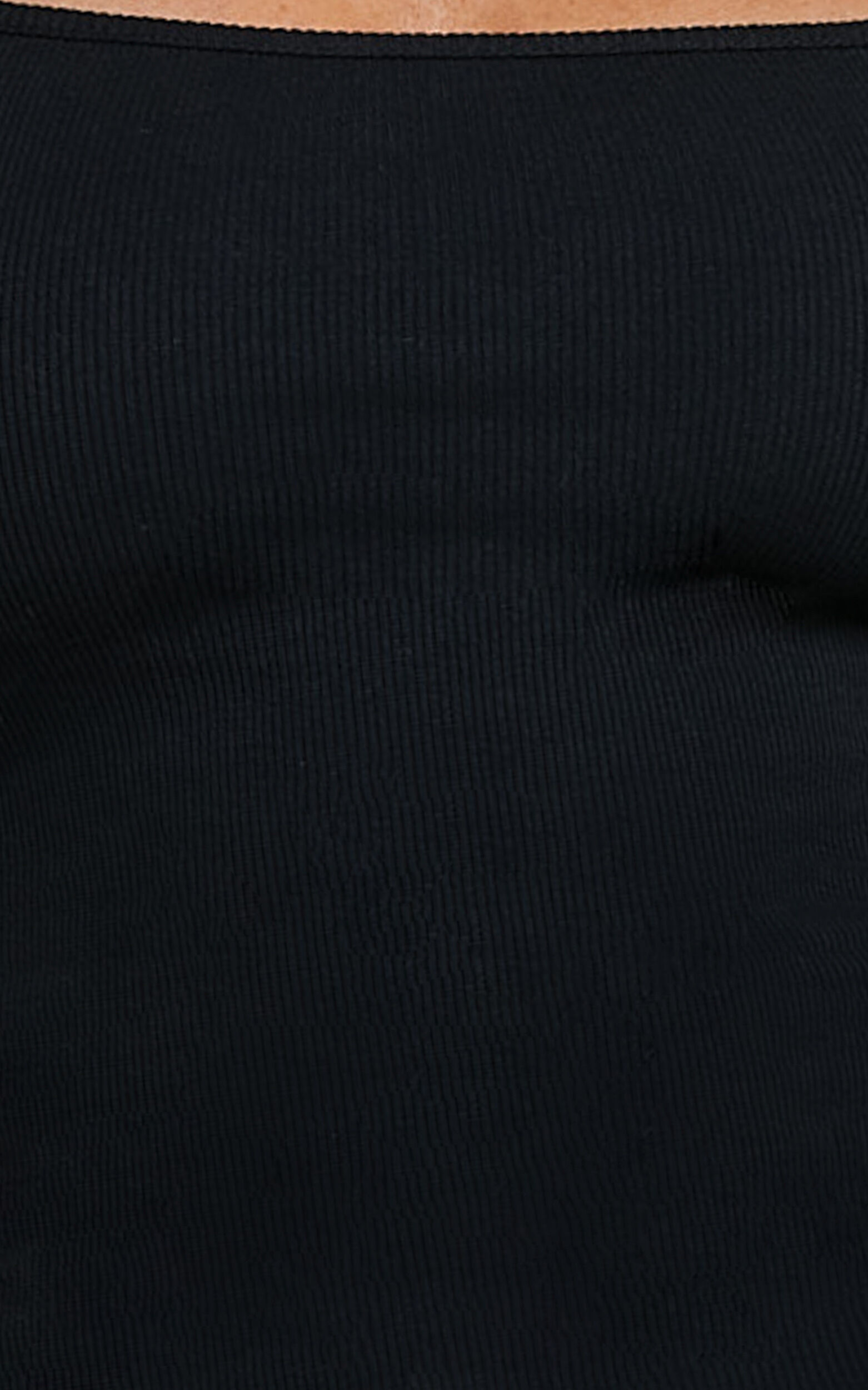 Lucy Midi Dress - Ribbed Side Ruched Bodycon Dress in Black