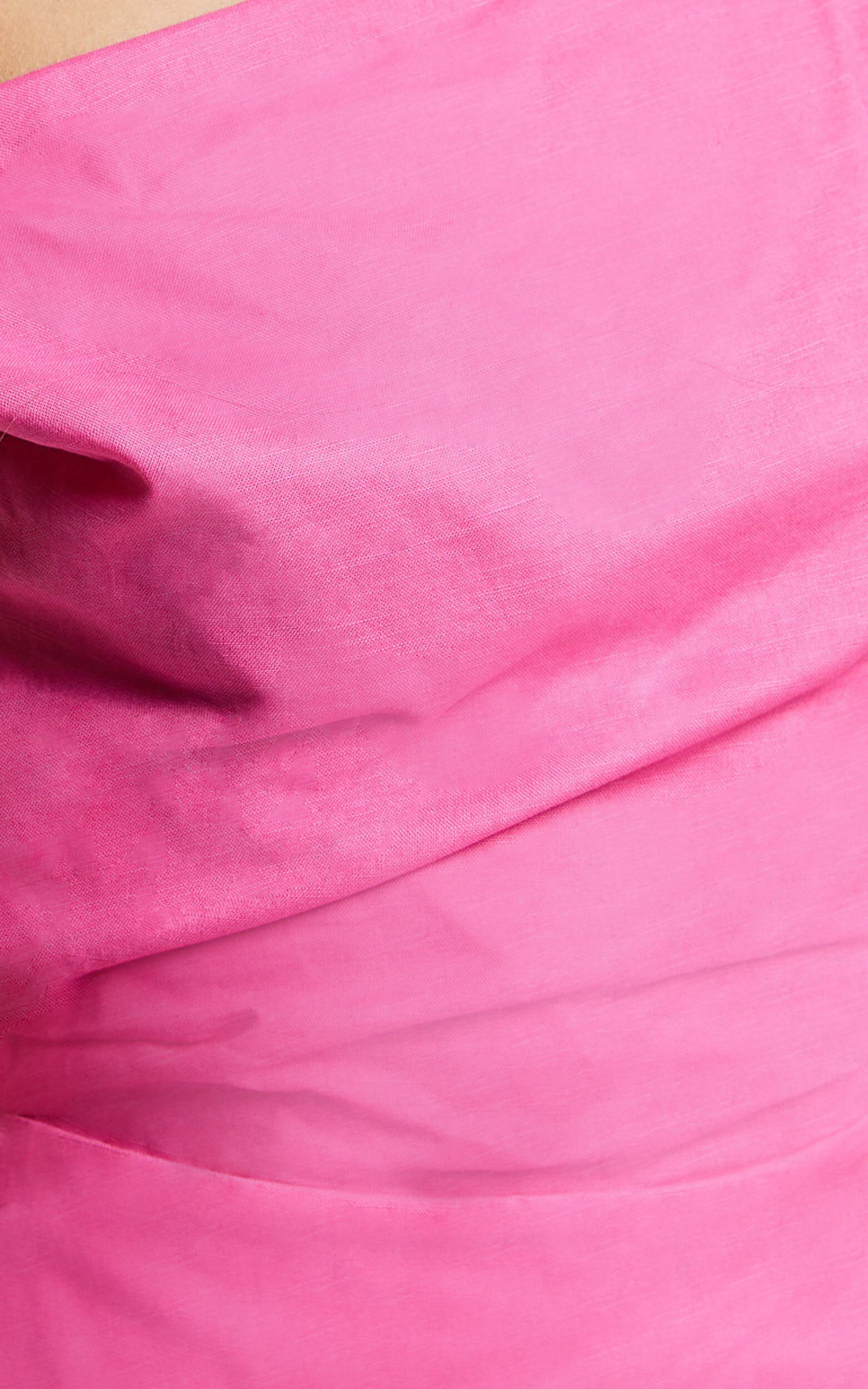 Jeofina Mini Dress - Off The Shoulder Linen Look Dress in Pink