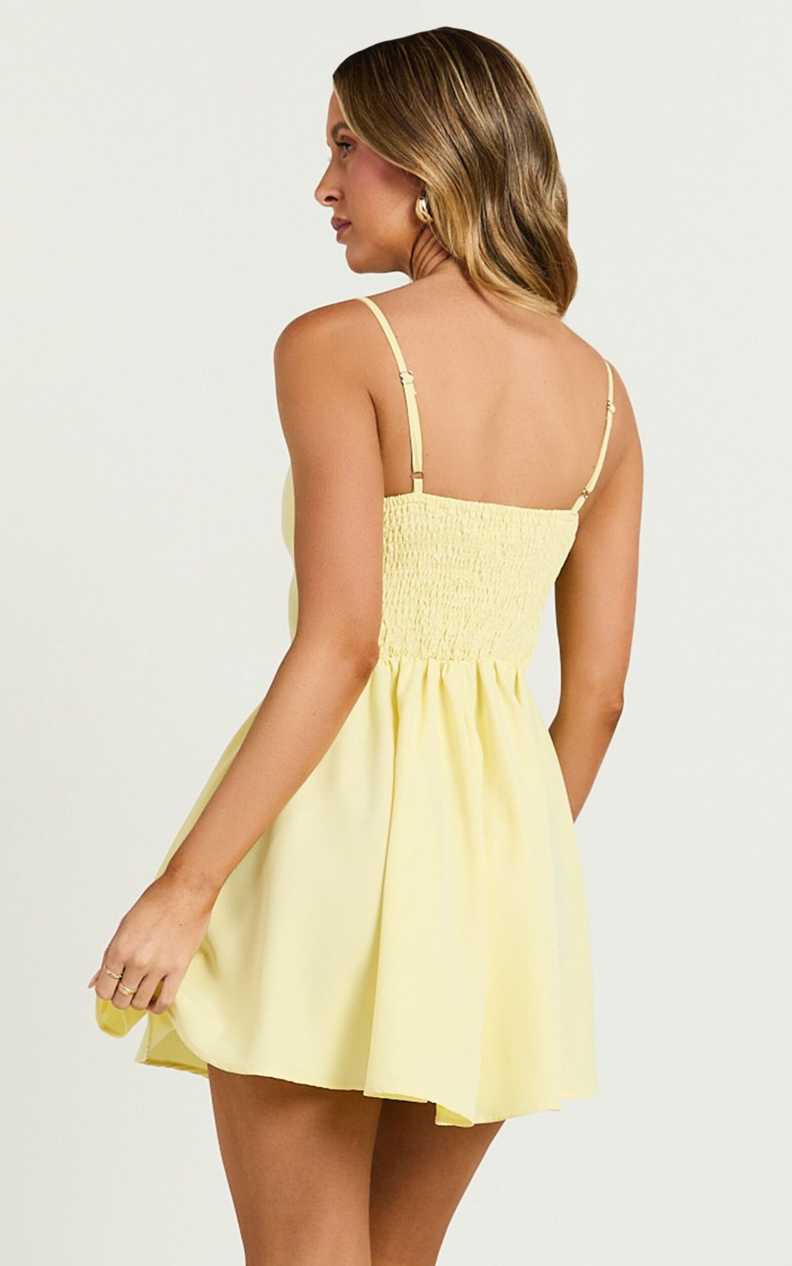 Delaila Mini Dress - Strappy Sweetheart Fit and Flare Dress in Lemon