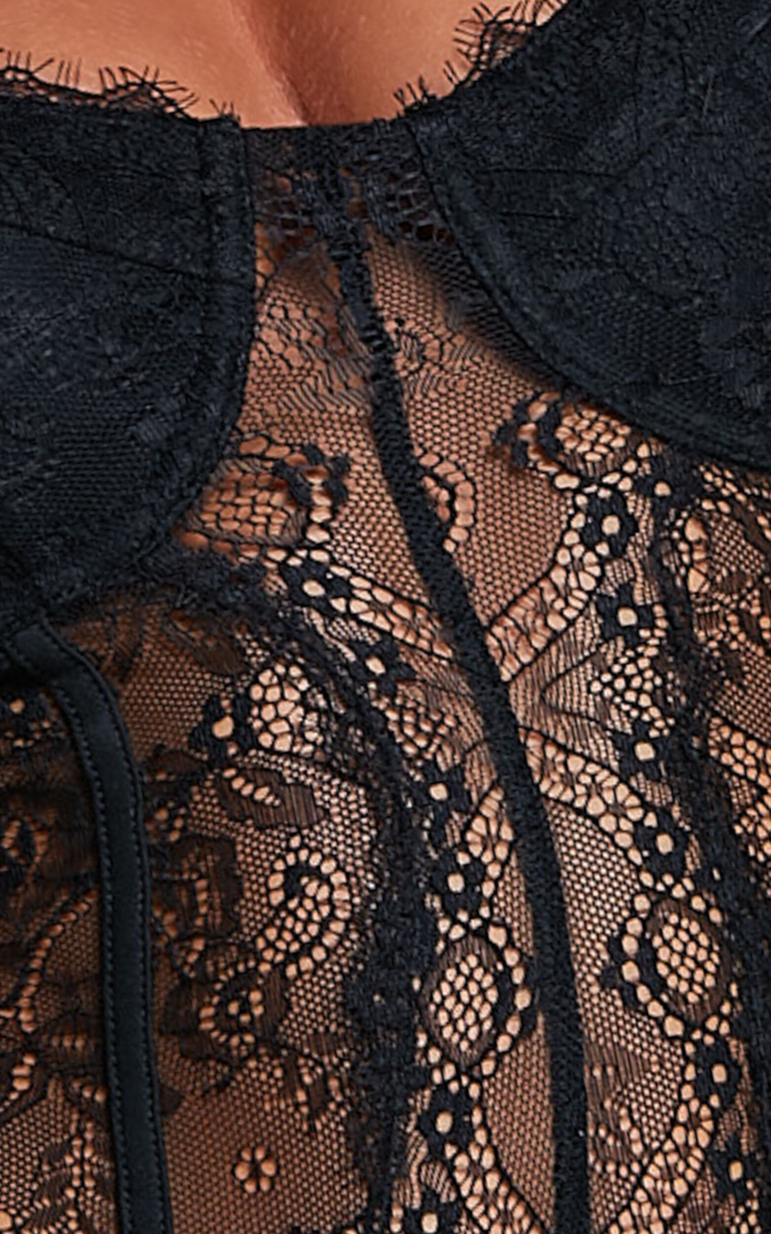 Iris Bodysuit - Corset Lace Bodysuit in Black