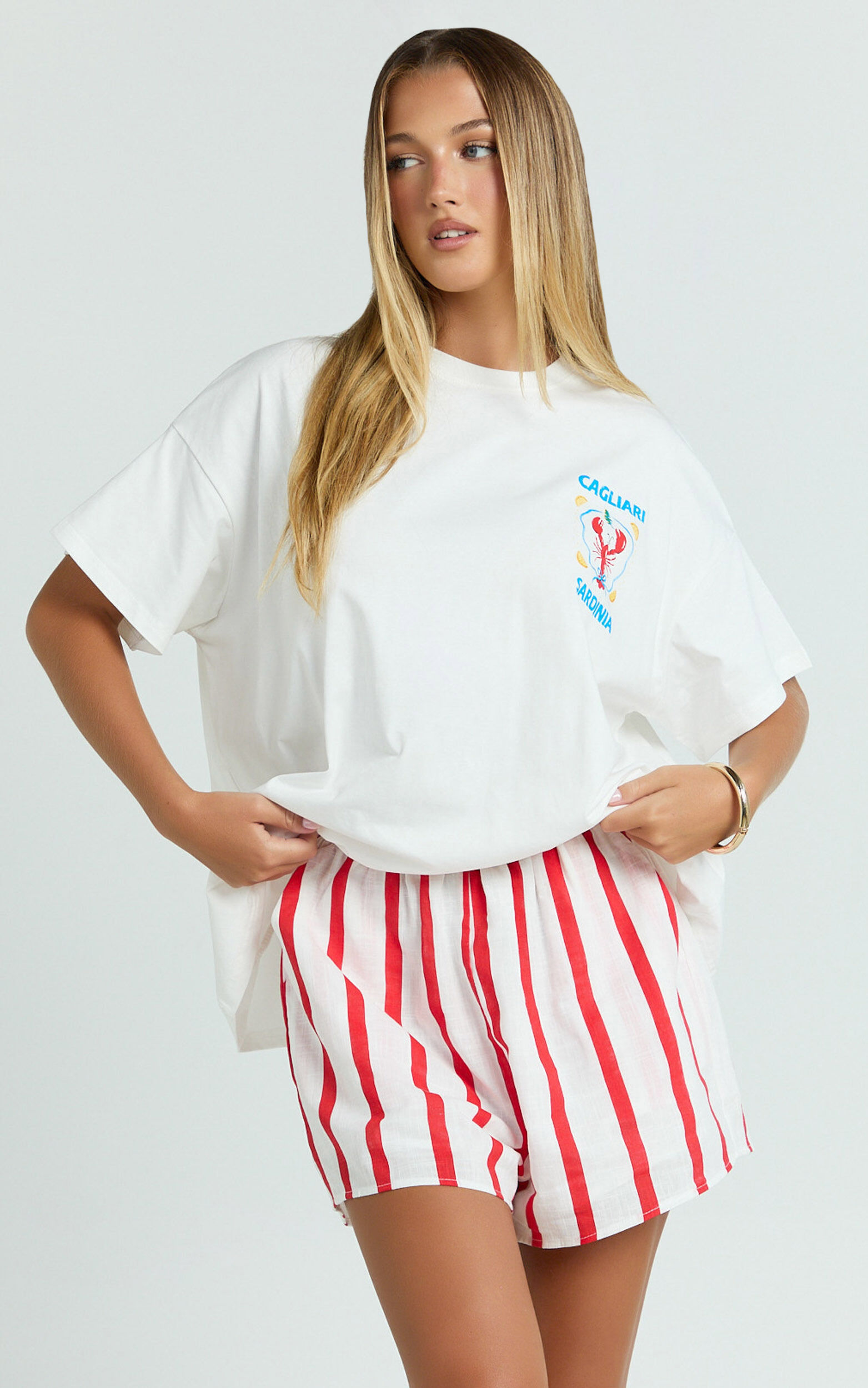 Hina Two Piece Set - Lobster T-Shirt Set in Red/White