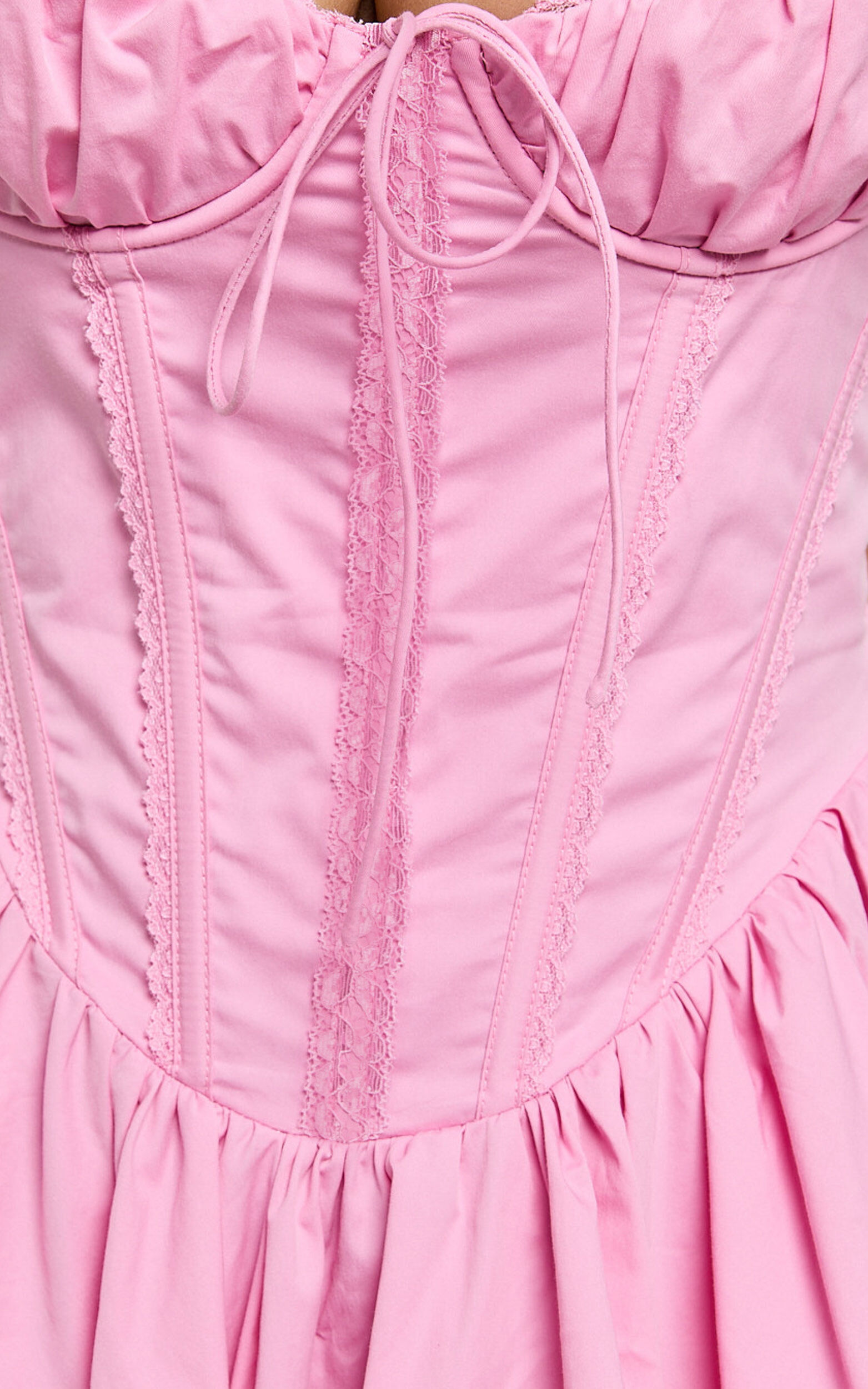 Jenna Mini Dress - Corset Lace Trim Flared Dress in Musk Pink