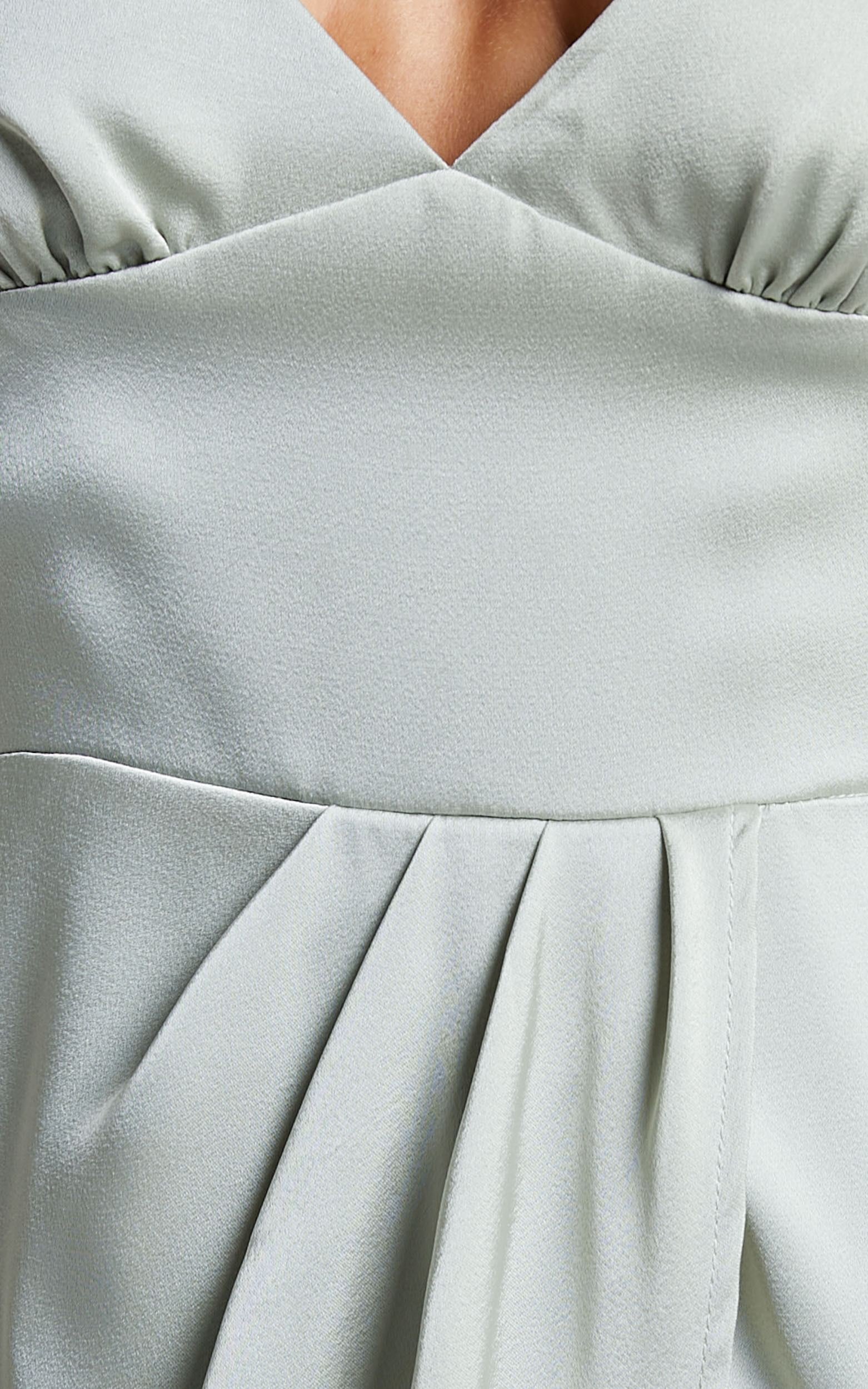 Azrael Midi Dress - V Neck Satin Tulip Dress in Sage