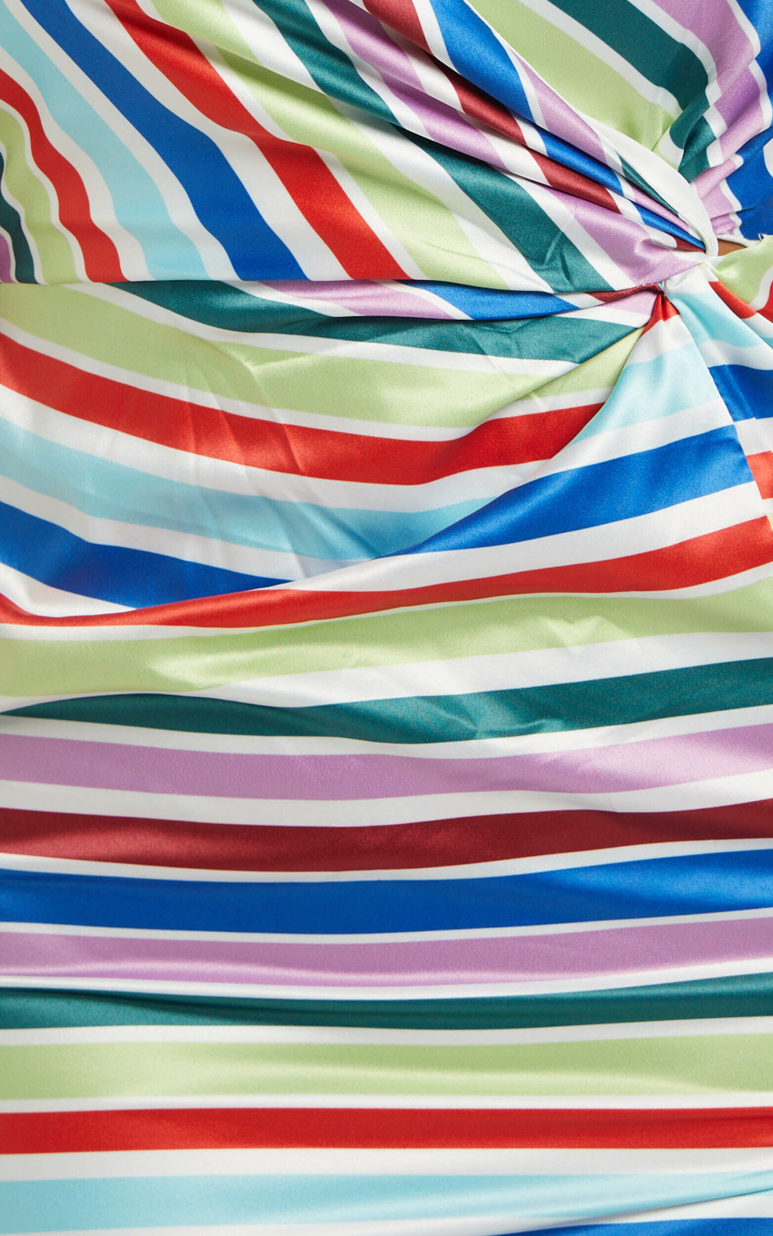 Fhel Midi Dress - Strappy Twist Front Dress in Multi Stripe Satin