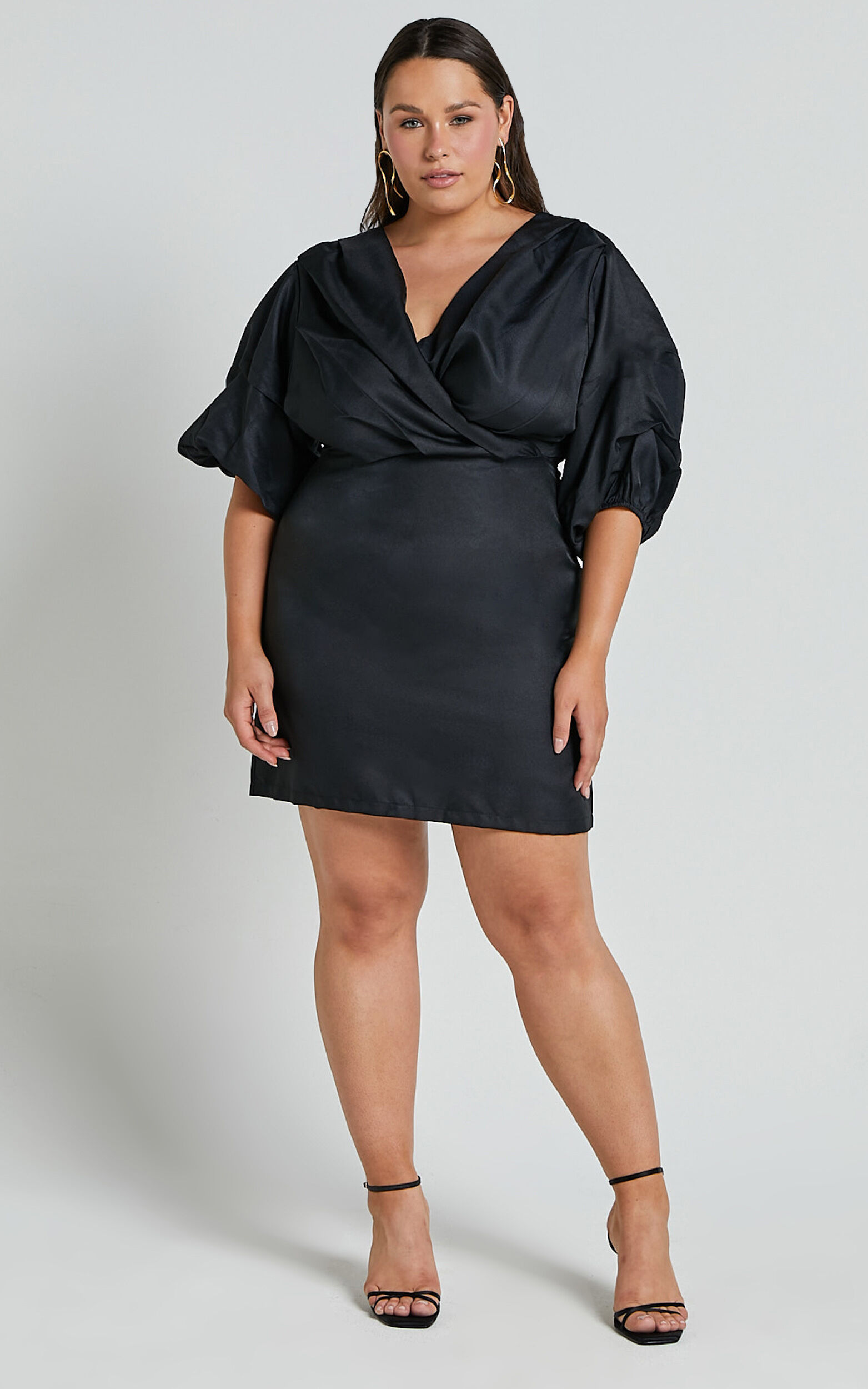Anastasija Mini Dress - Off Shoulder V Neck Dress in Black