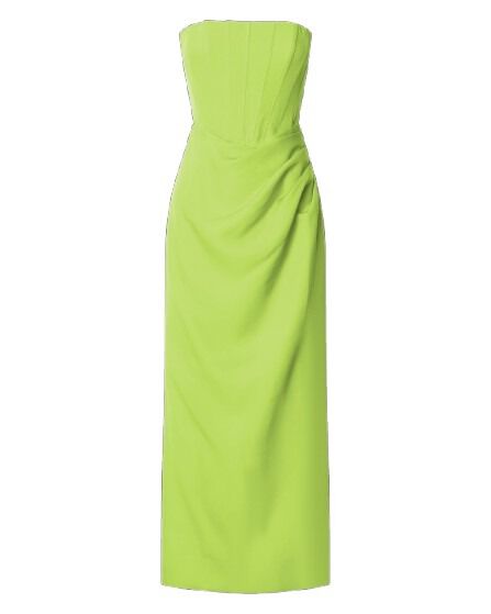 Avery Midi Dress - Strapless Draped Side Split Dress in Lime