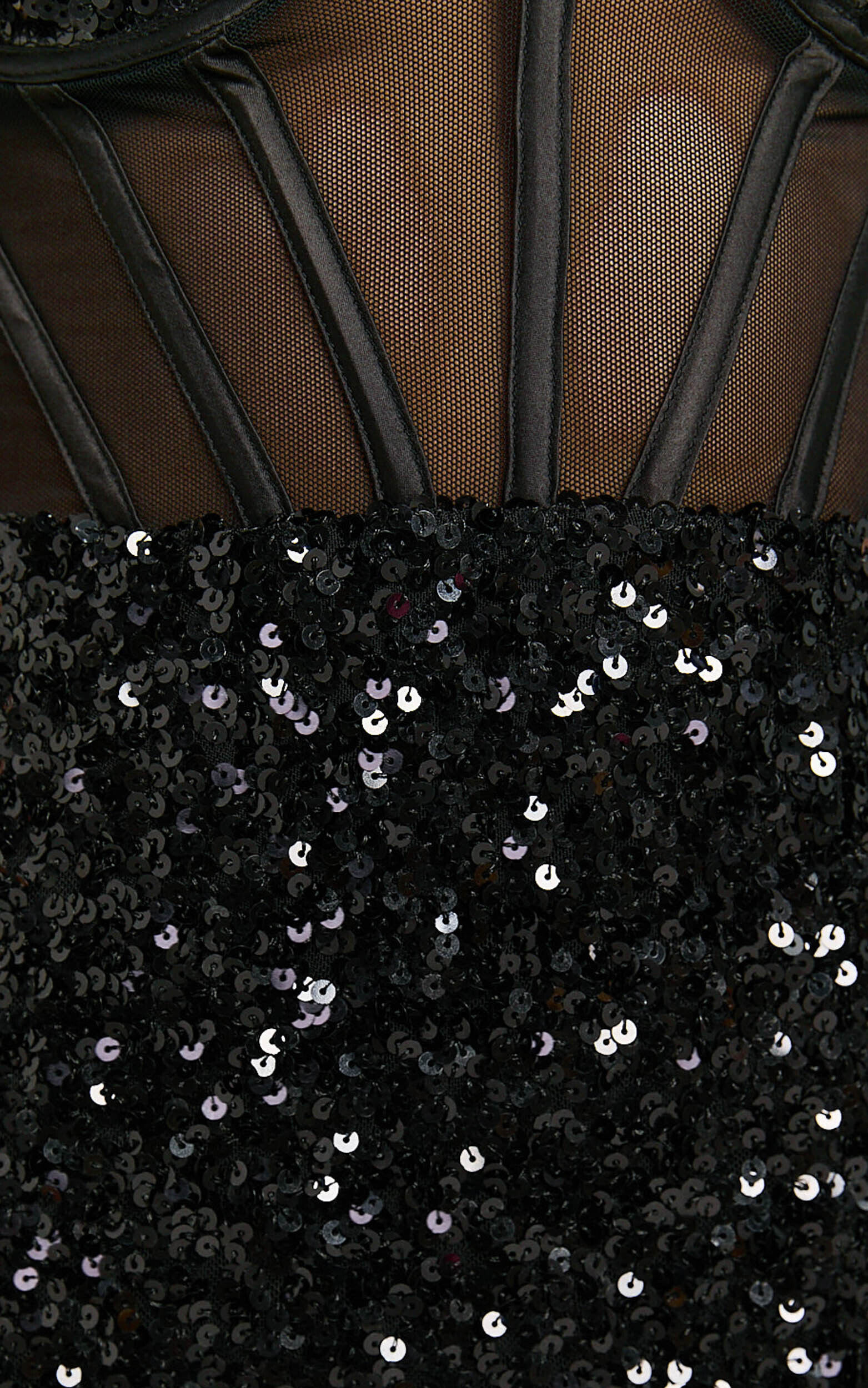 Juliet Midi Dress - Sequin Bustier Shoulder Tie Thigh Split Dress in Black