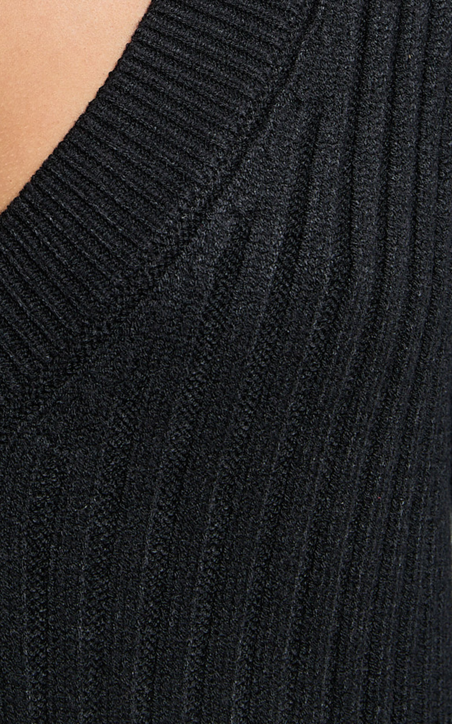 Kartia Midi Dress - V Neck Knit Dress in Black