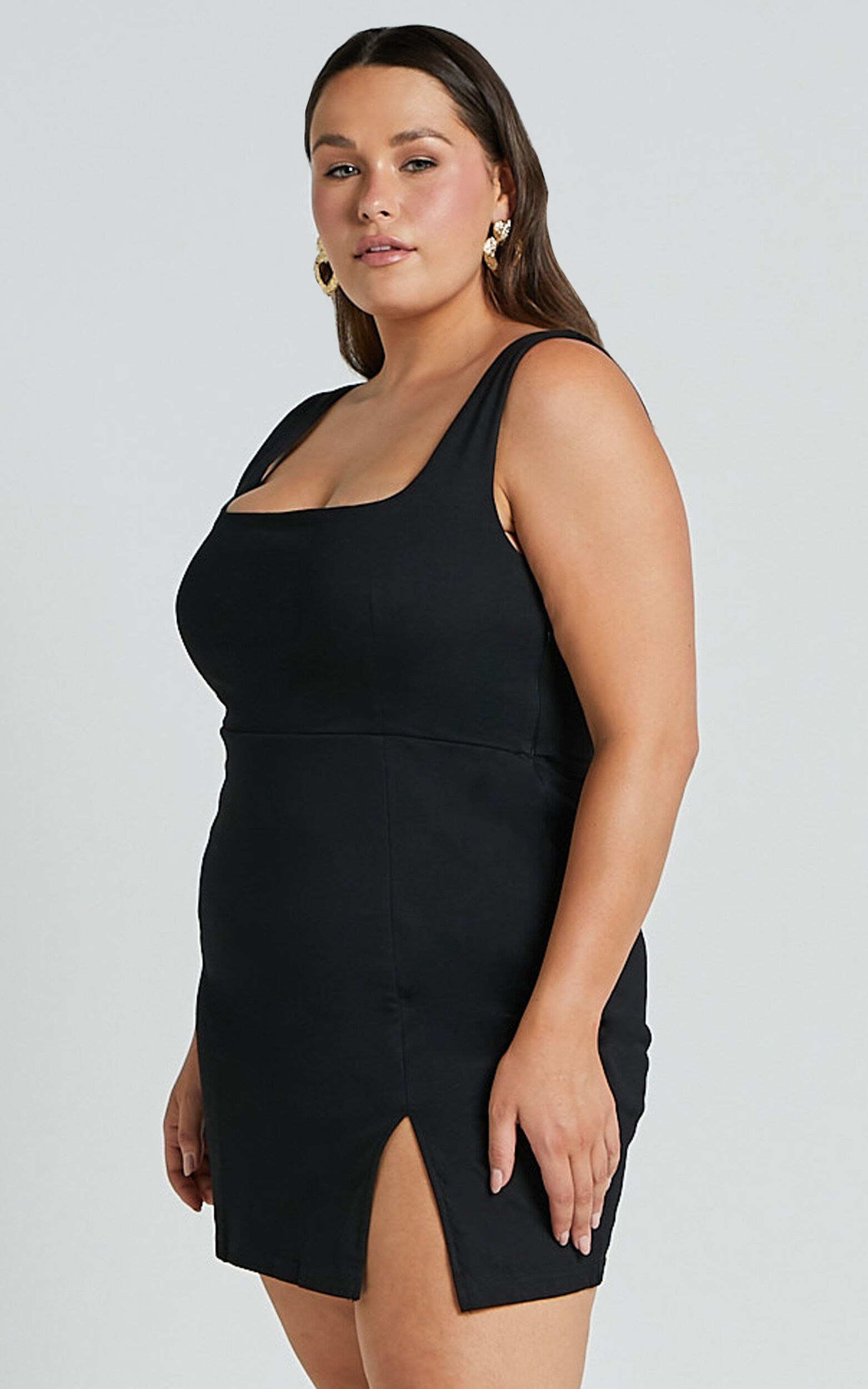 Hughes Mini Dress - Square Neck Dress in Black