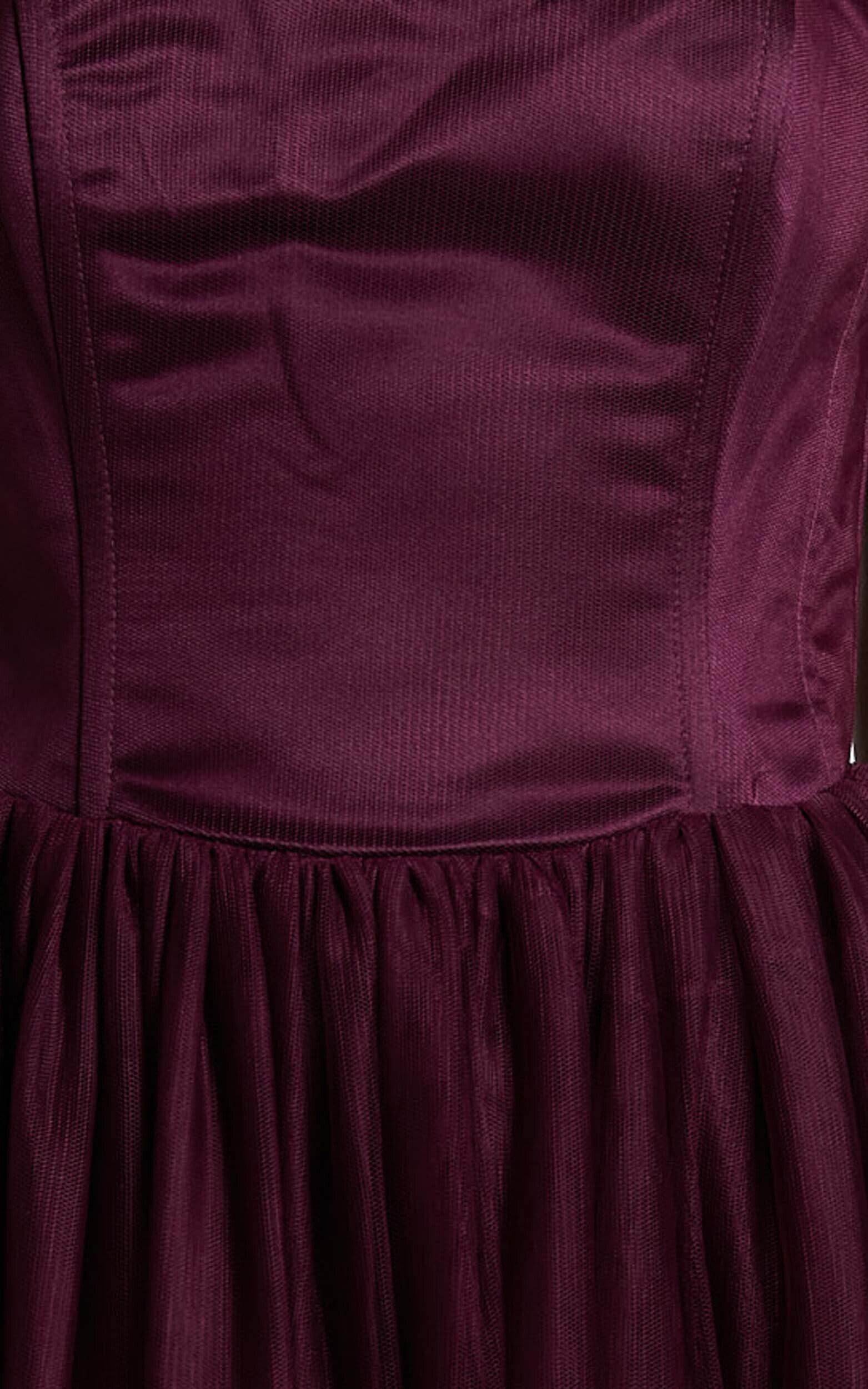 Gemma Maxi Dress - Strapless Sweetheart Tulle Fit & Flare in Aubergine