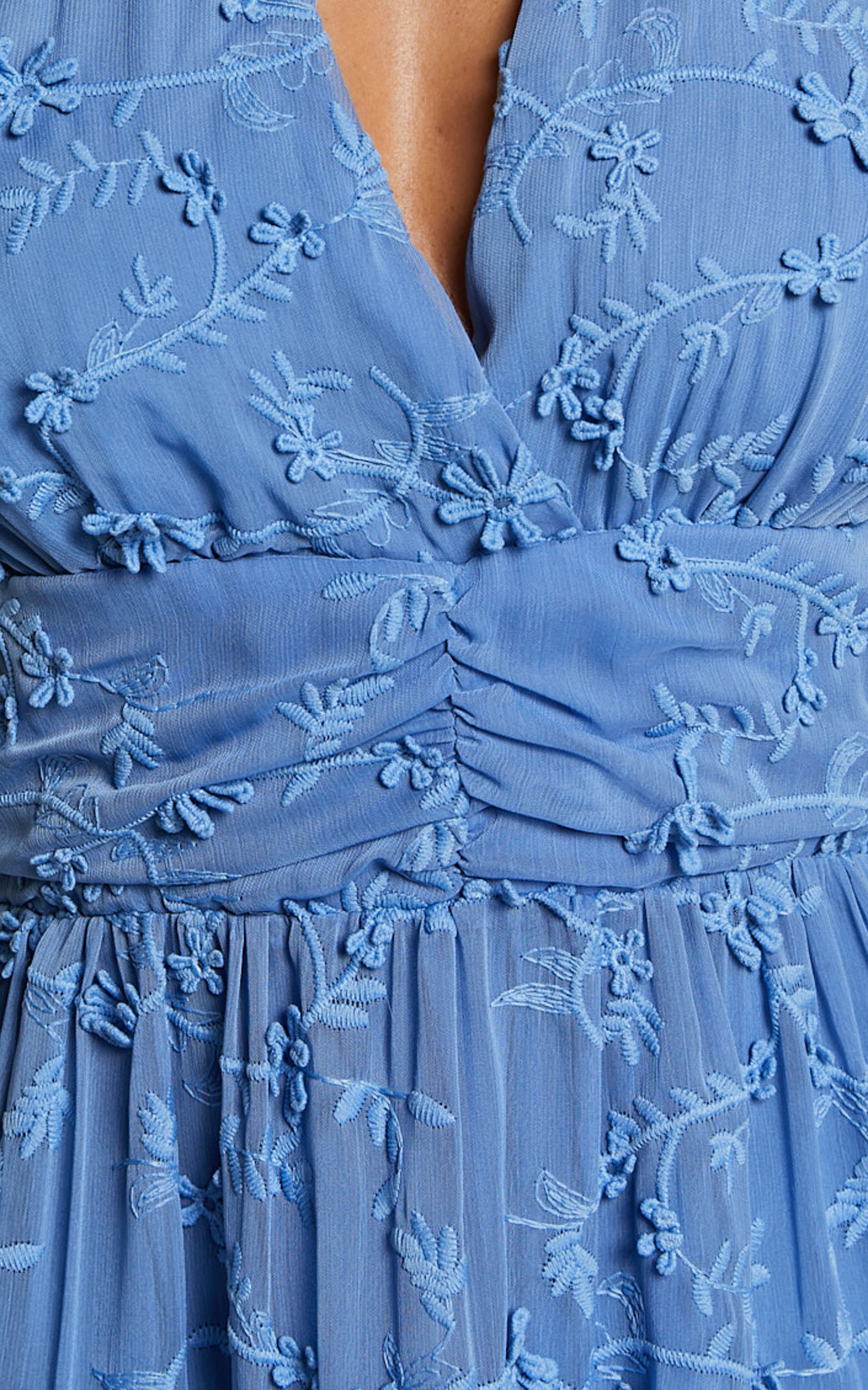 Frankie Mini Dress - Halter Neck Tiered Dress in Cornflower Blue