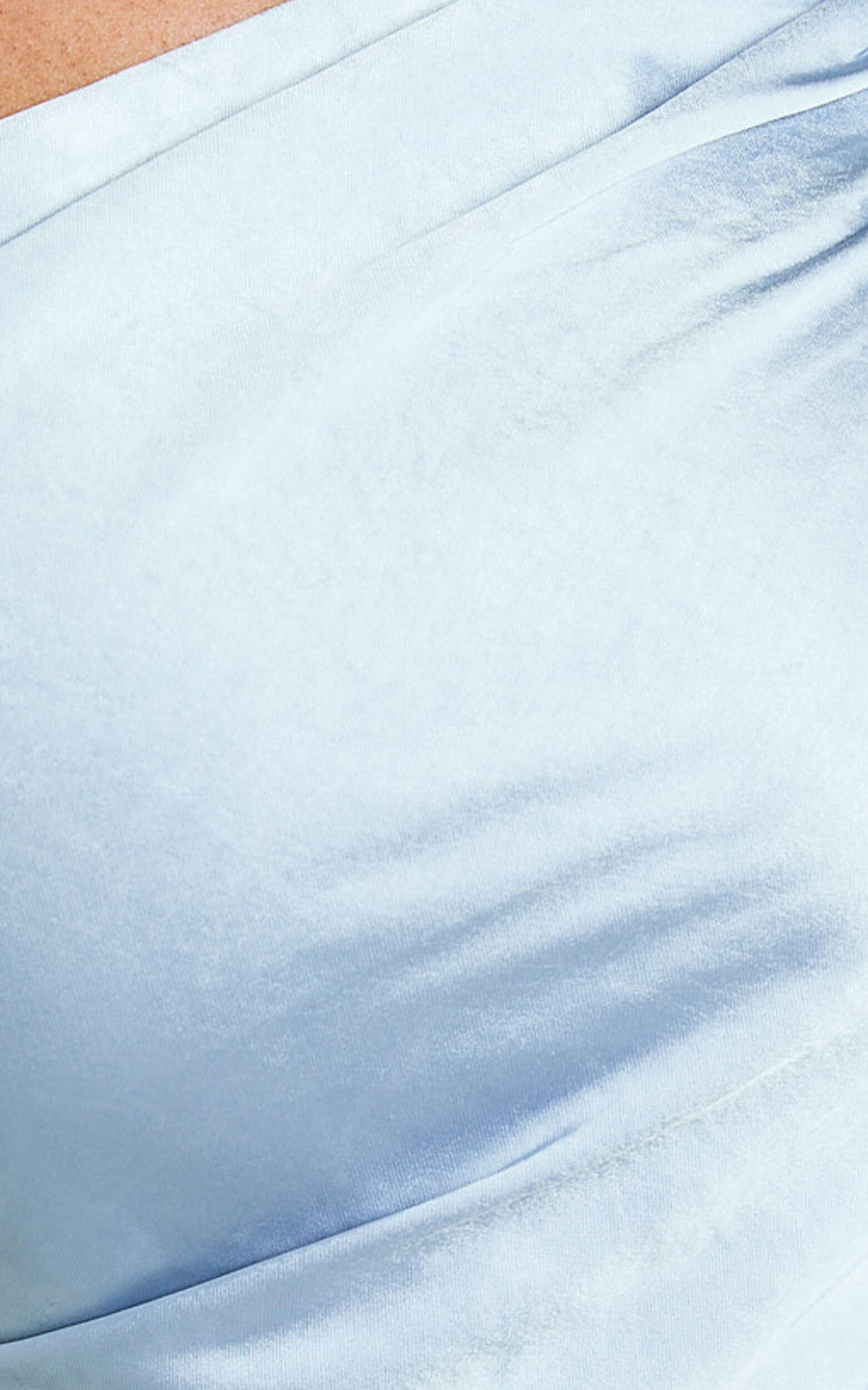 Leighton Maxi Dress - One Shoulder Ruched Thigh Split Slip Dress in Blue