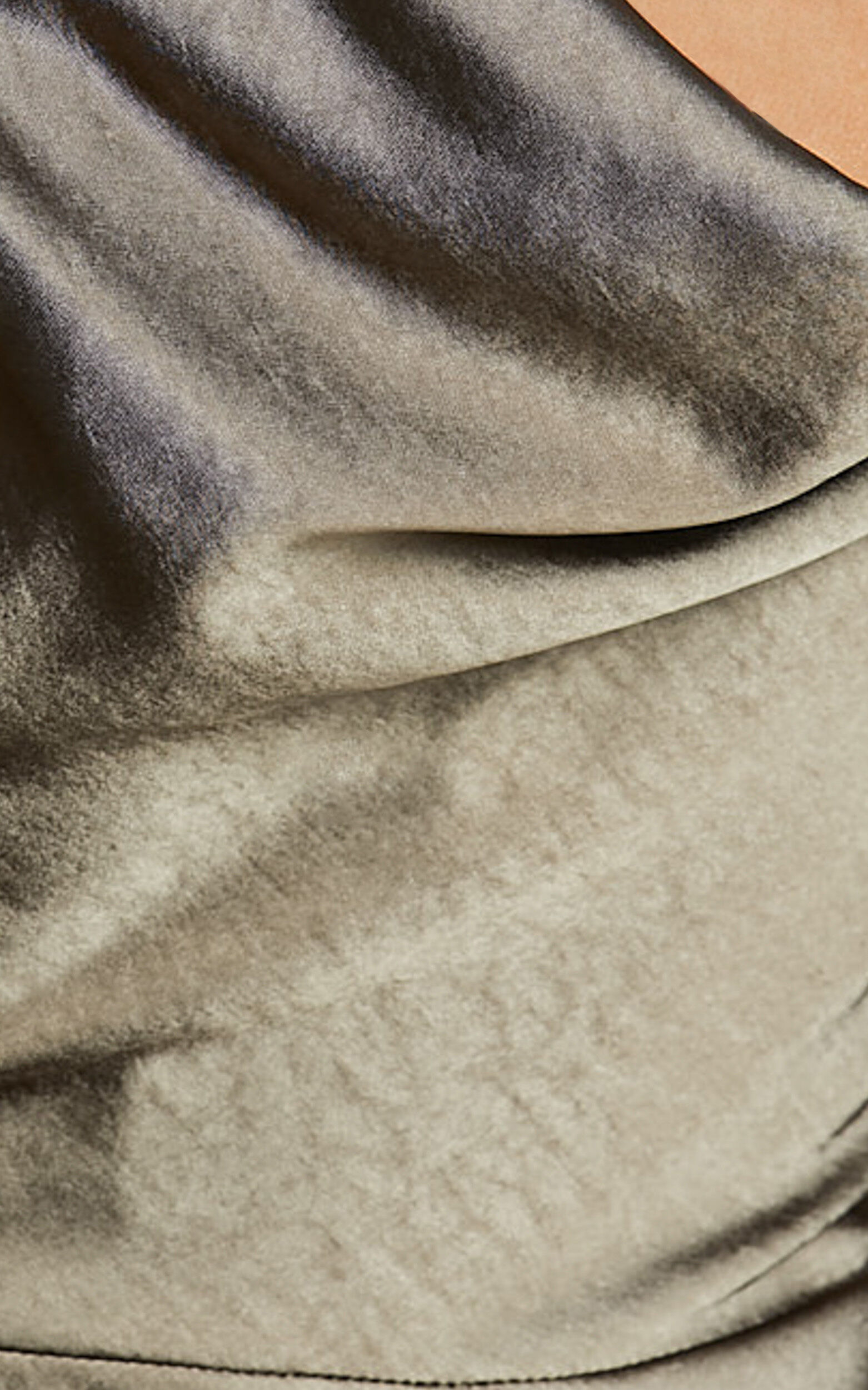 Arriana Midi Dress - Long Sleeve Cowl Back Satin Dress in Dark Olive